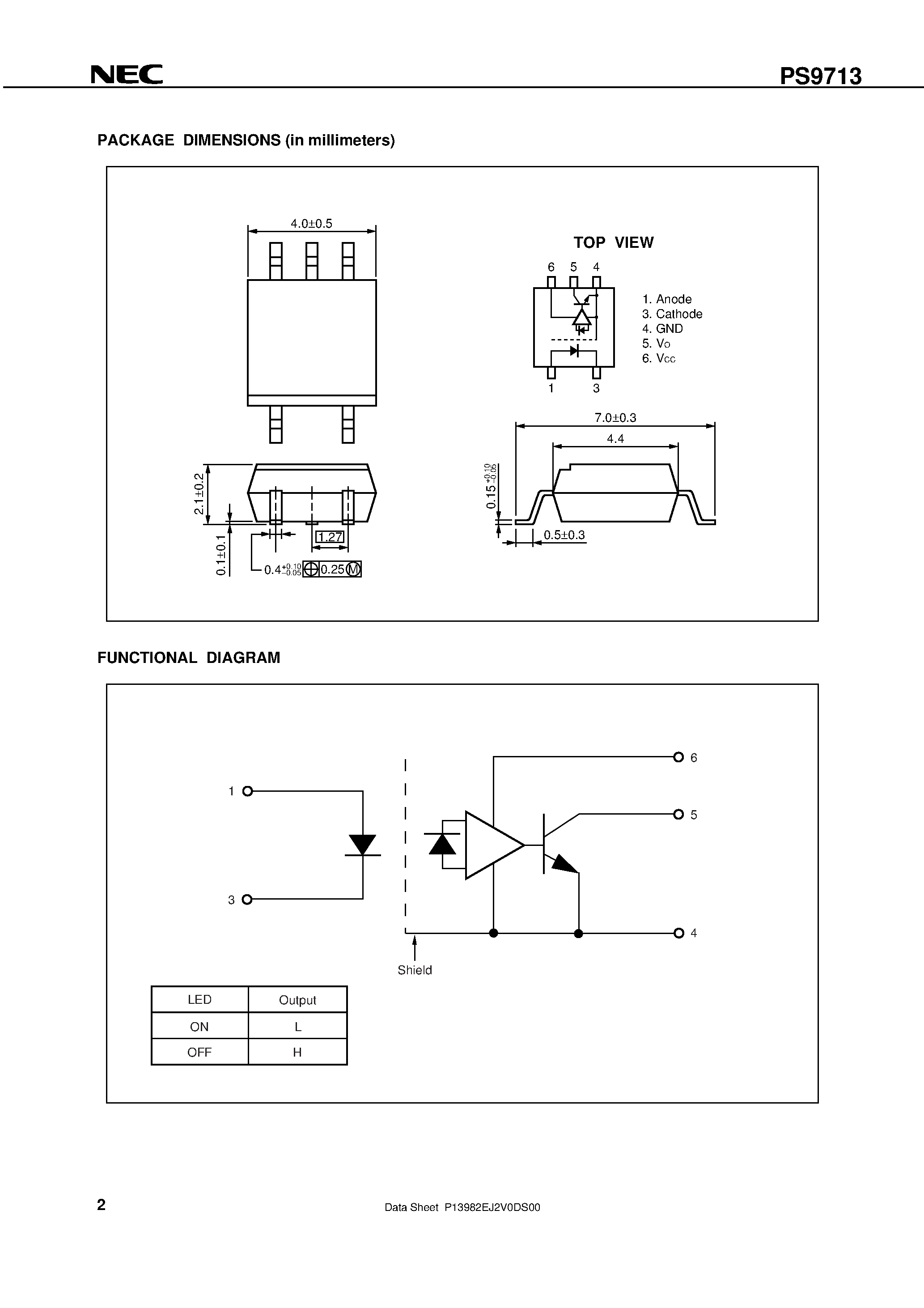 Datasheet PS9713-F4 - 1 Mbps / OPEN COLLECTOR OUTPUT / FOR GATE DRIVE INTERFACE INTELLIGENT POWER MODULE 5-PIN SOP PHOTOCOUPLER page 2