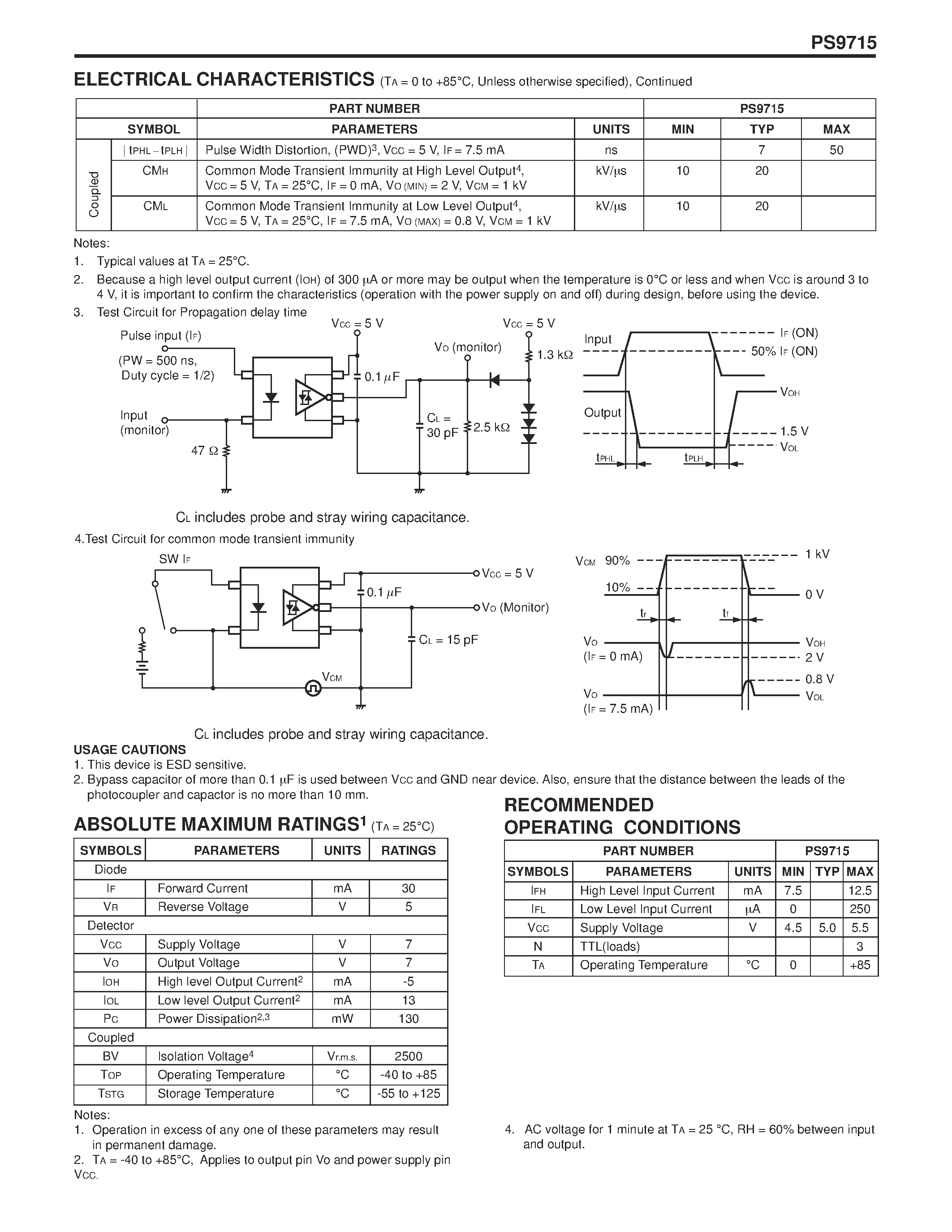 Datasheet PS9715 - HIGH CMR / 10 Mbps TOTEM POLE OUTPUT TYPE 5-PIN SOP PHOTOCOUPLER page 2