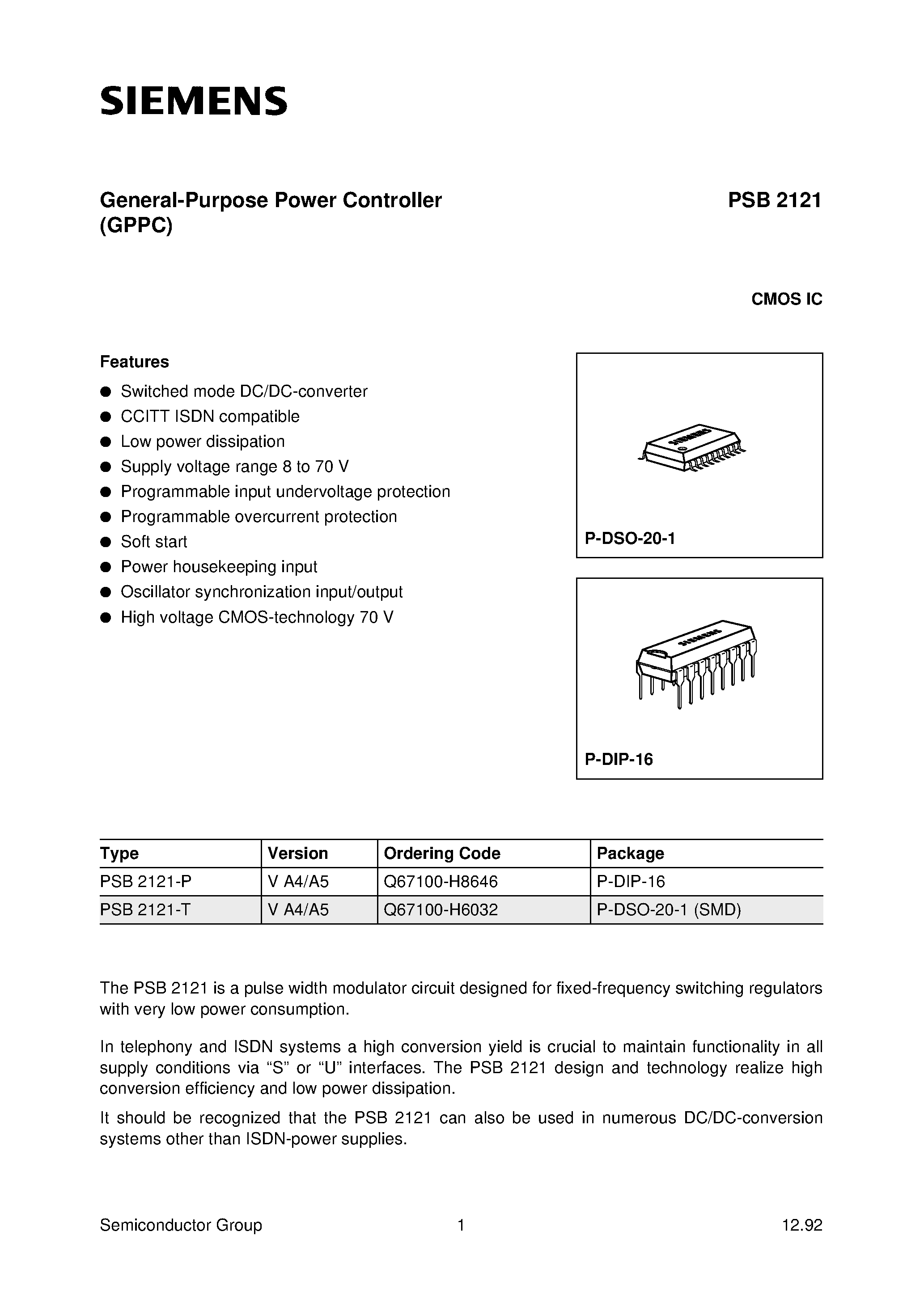 Datasheet PSB2121-T - General-Purpose Power Controller page 1