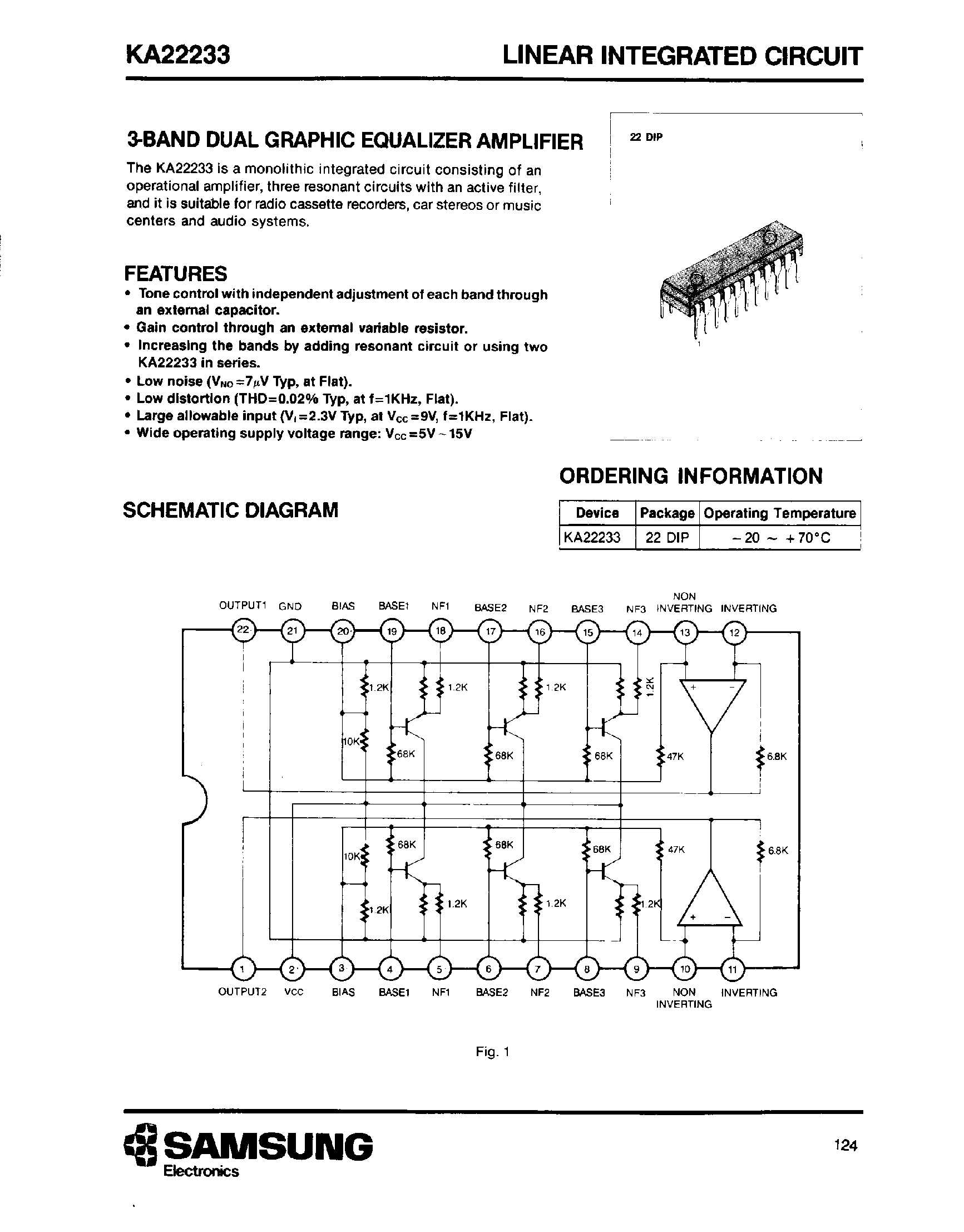 Datasheet KA22233 - 3 Band Dual Graphic Equalizer Amplifier page 1