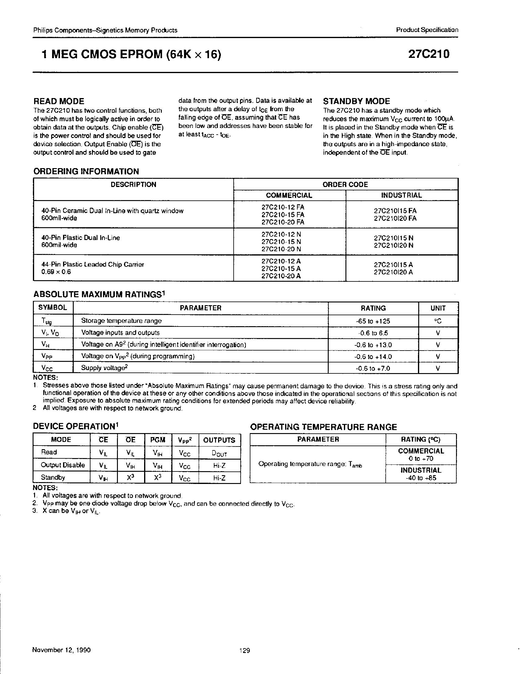 Datasheet 27C210 - 1 MEG CMOS EPROM (64K x 16) page 2