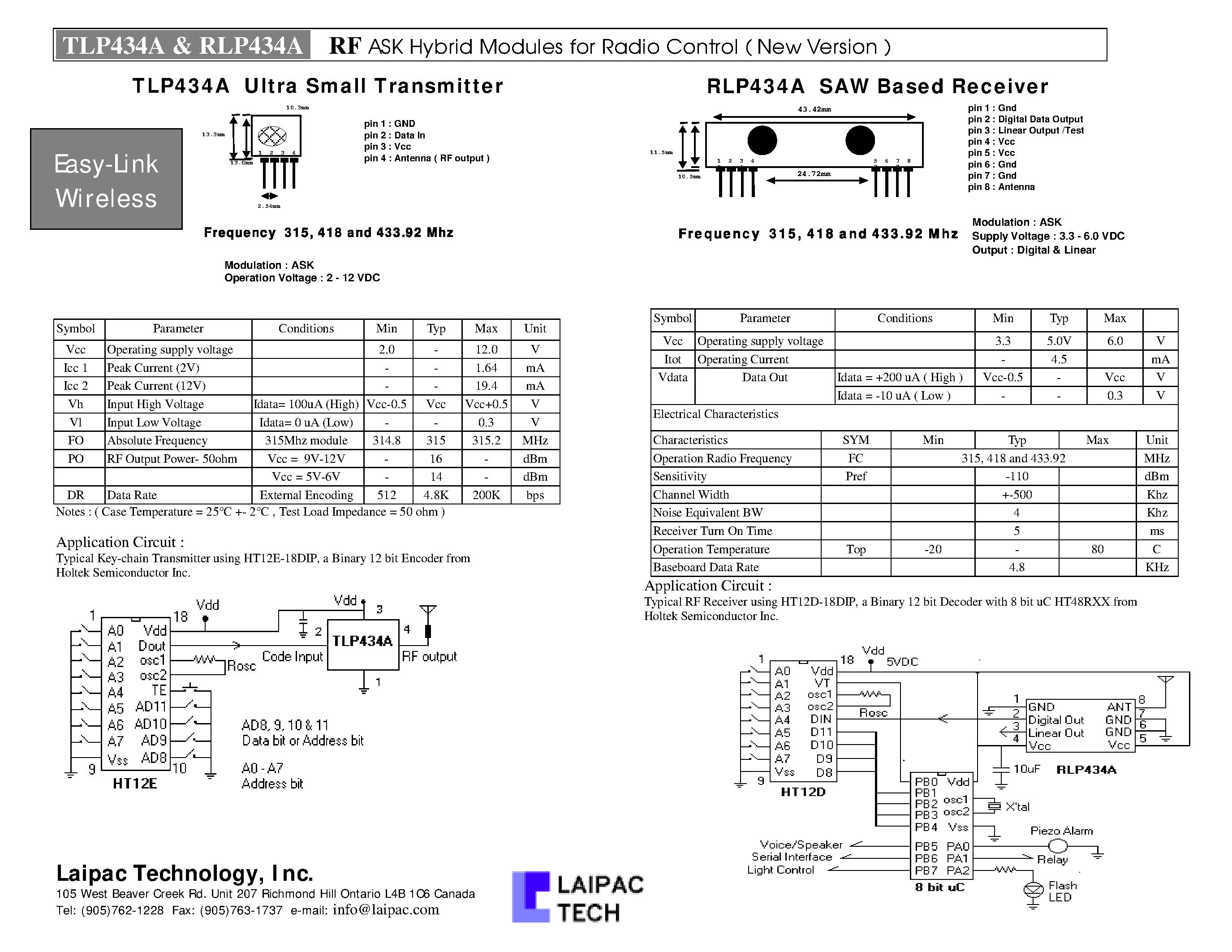 Даташит TLP434A - Ultra Small Transmitter страница 1