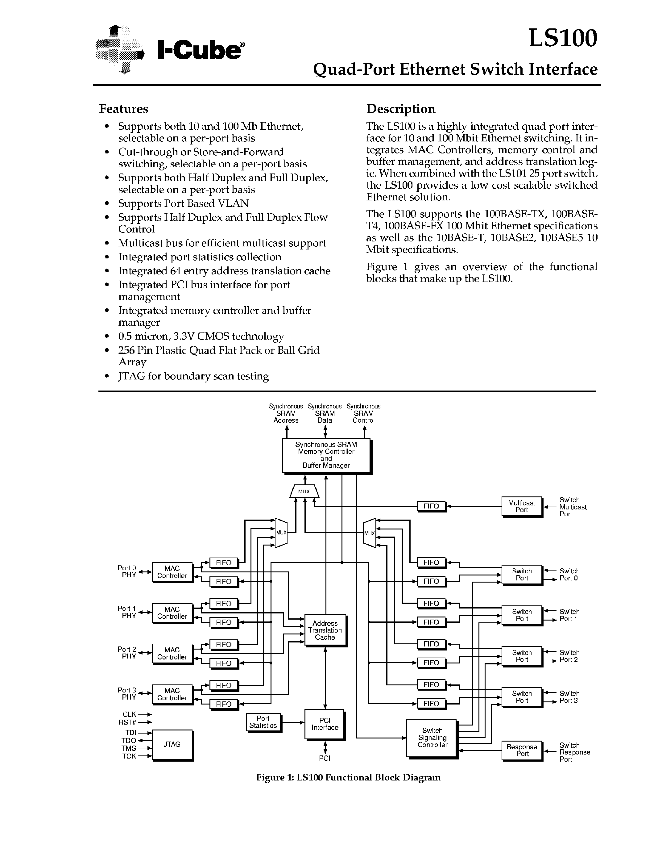 Datasheet LS100 page 1 Datasheet LS100 - Quad-Port Ethernet Switch Interface page 1