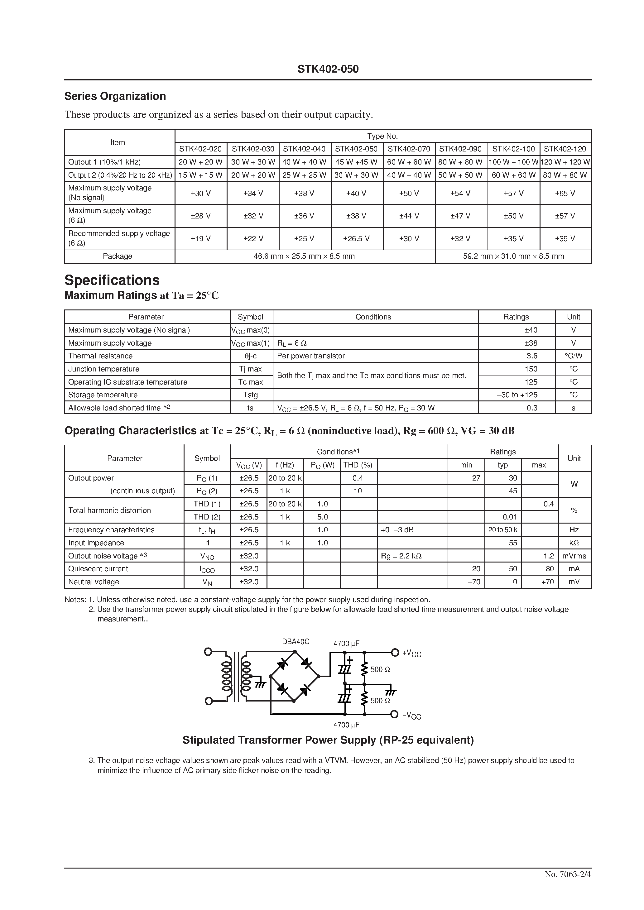 Datasheet STK402-050 page 2 Datasheet STK402-050 - Two-Channel Class AB Audio Power Amplifier IC 20 W + 20 W page 2