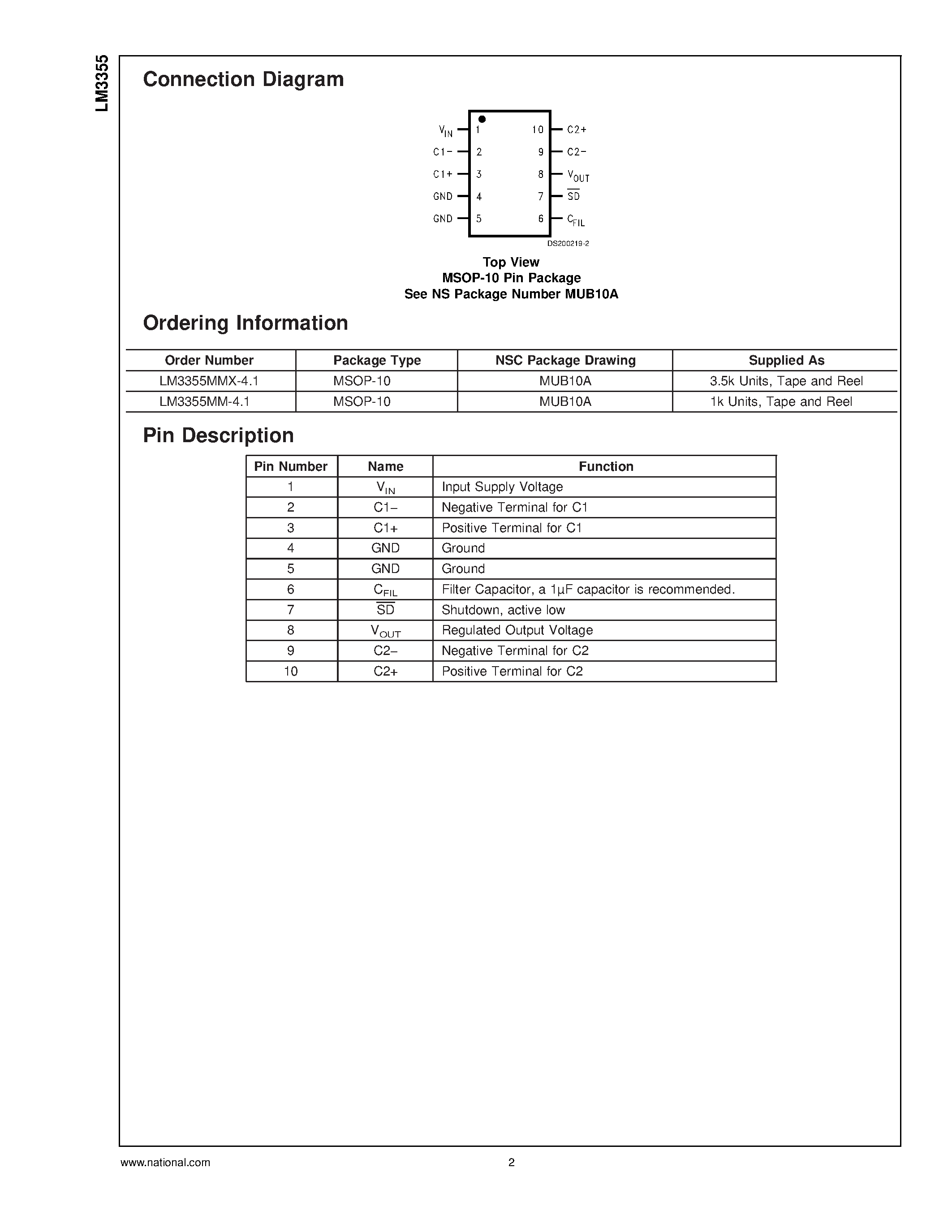 Datasheet LM3355 page 2 Datasheet LM3355 - -05 to 5.6 V regulated 50mA buck-boost switched capacitor DC/DC converter For white LED display backlights page 2