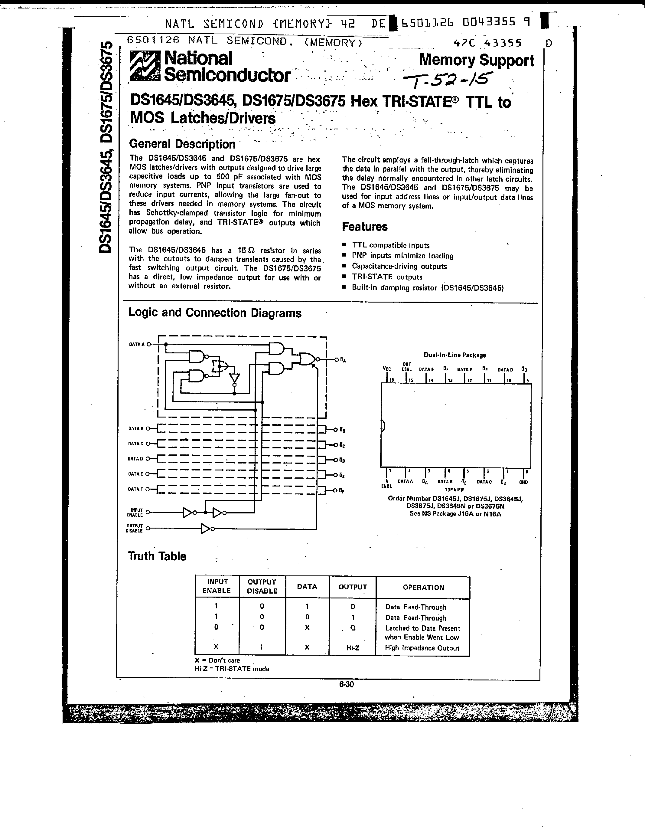 Datasheet DS3675 - TTL to MOS Latches / Drivers page 1