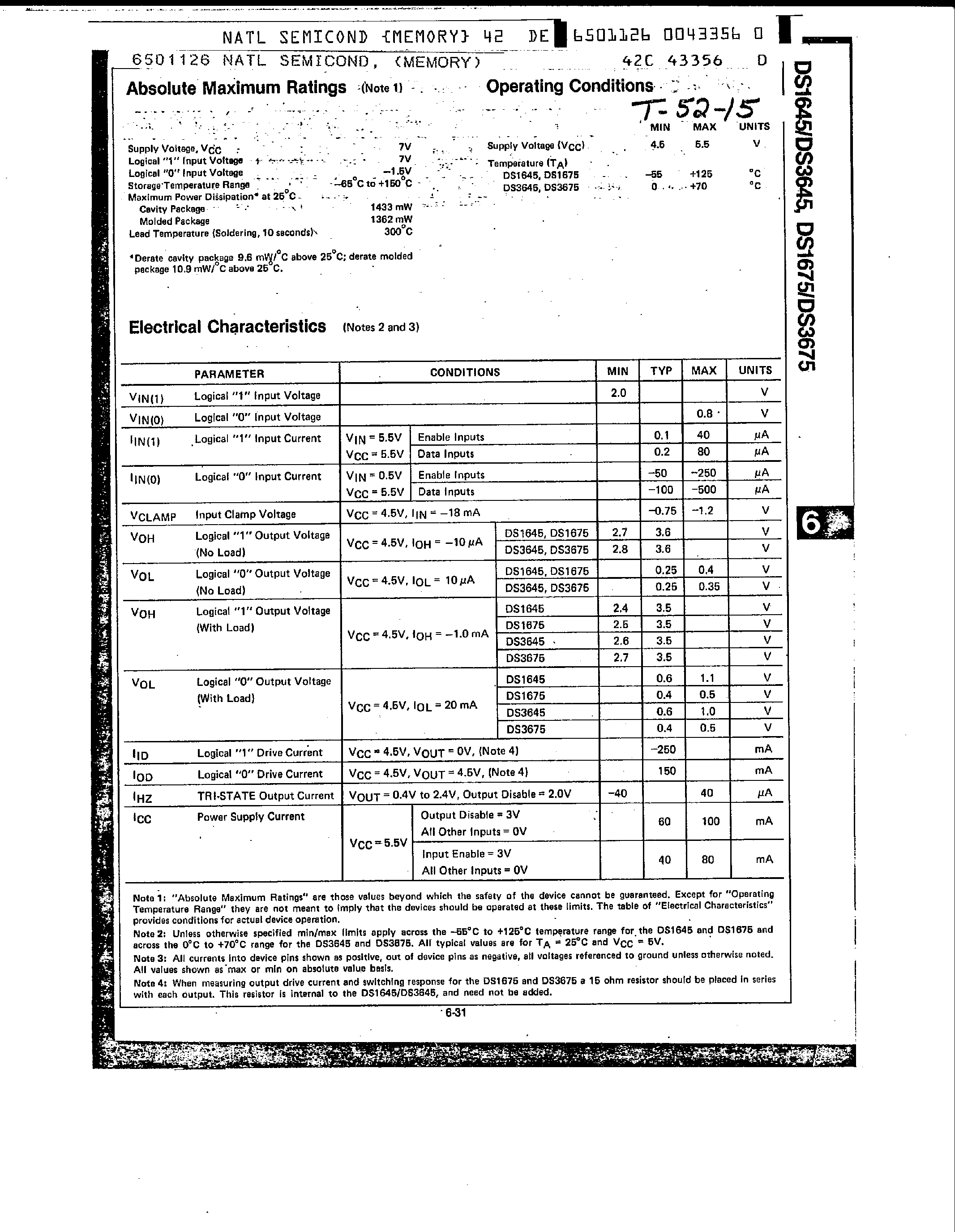 Datasheet DS3675 - TTL to MOS Latches / Drivers page 2
