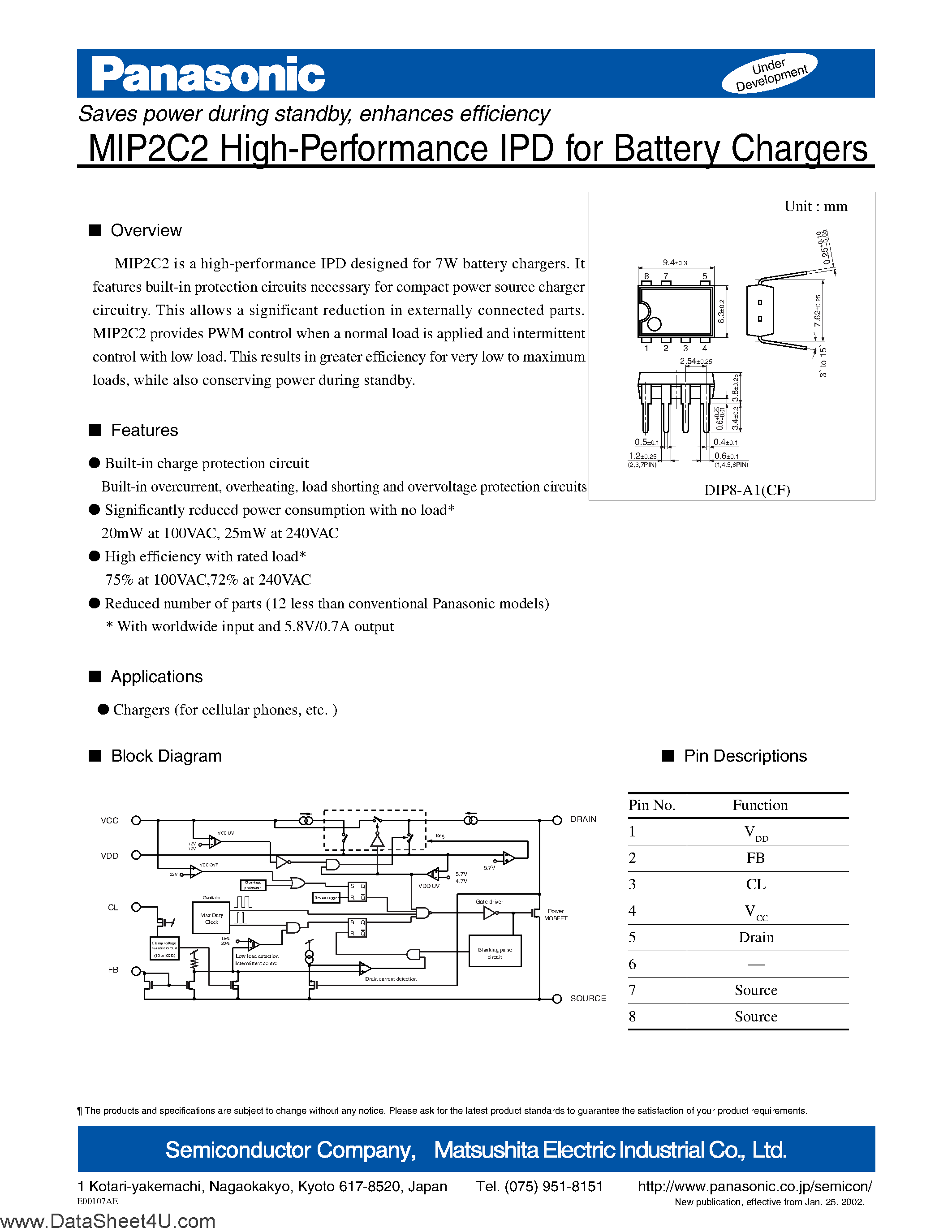 Datasheet MIP2C2 - High-Performance IPD for Battery Chaegers page 1