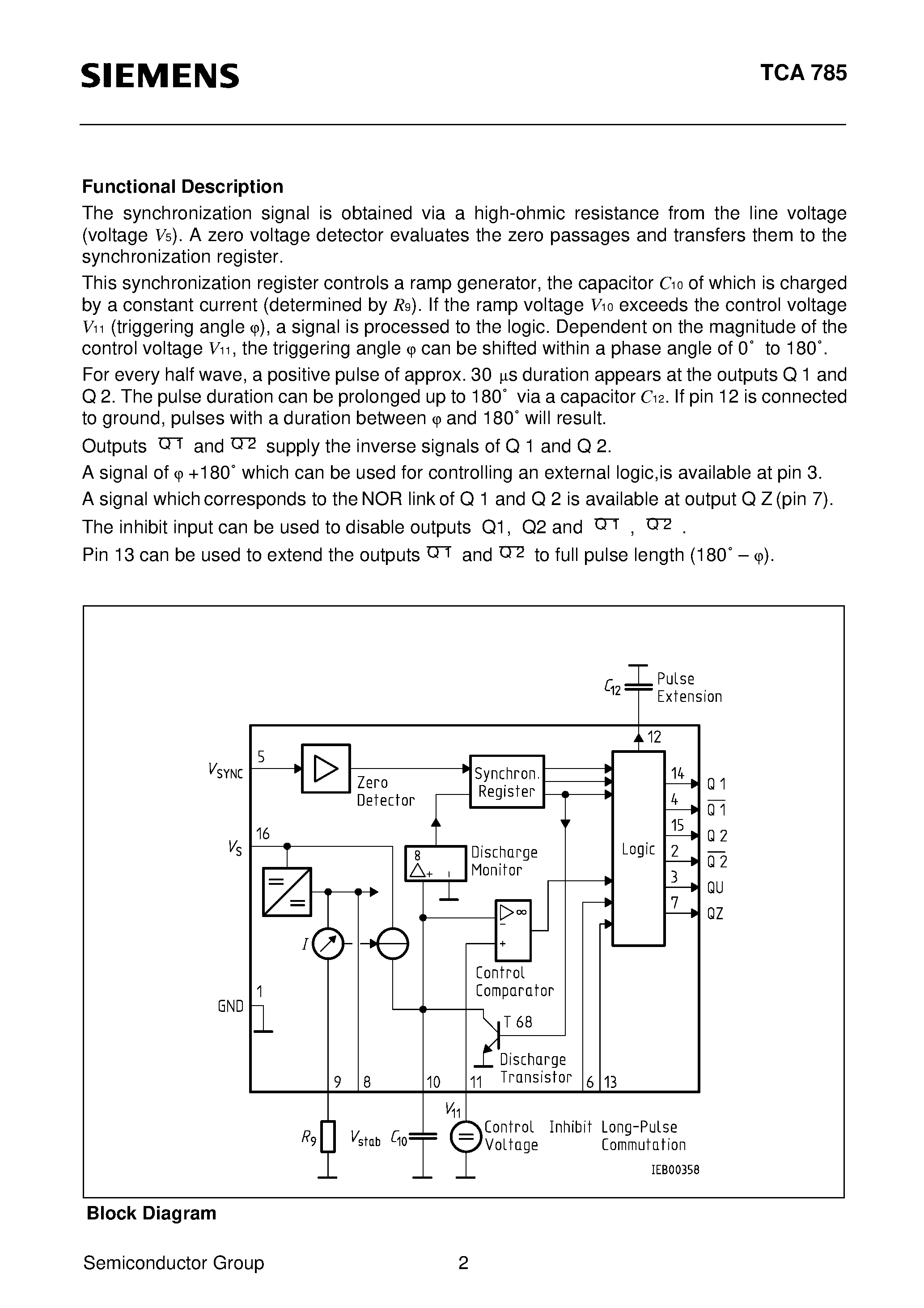 Даташит TCA785 - Phase Control IC страница 2