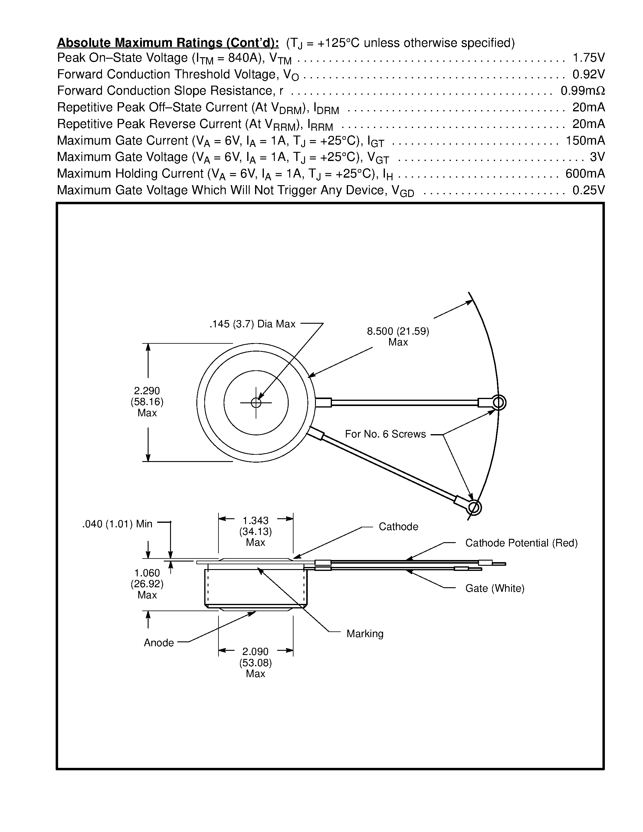 Даташит NTE5591 - Silicon Controlled Rectifier (SCR) 470 Amp страница 2