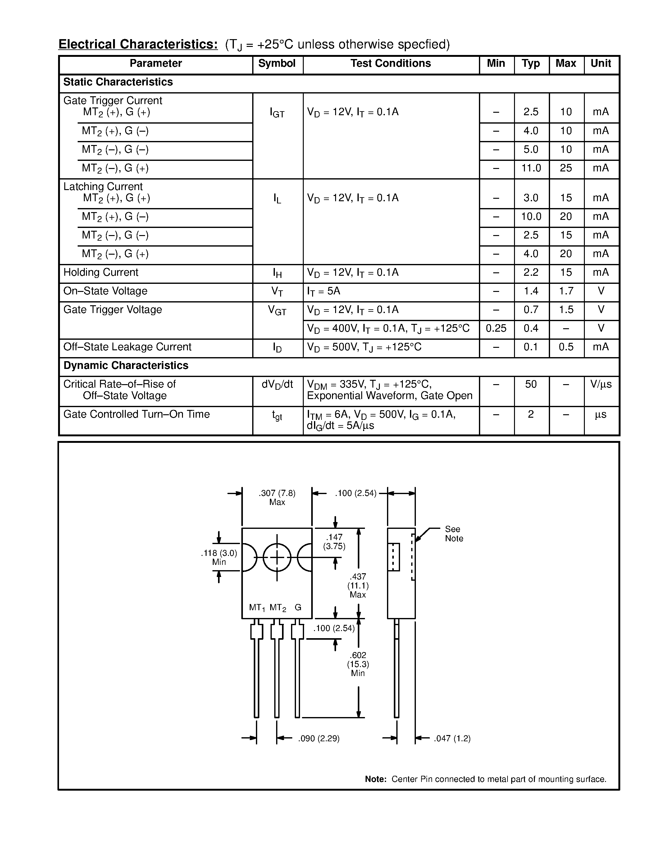 Datasheet NTE56039 - TRIAC / 4A Sensitive Gate page 2
