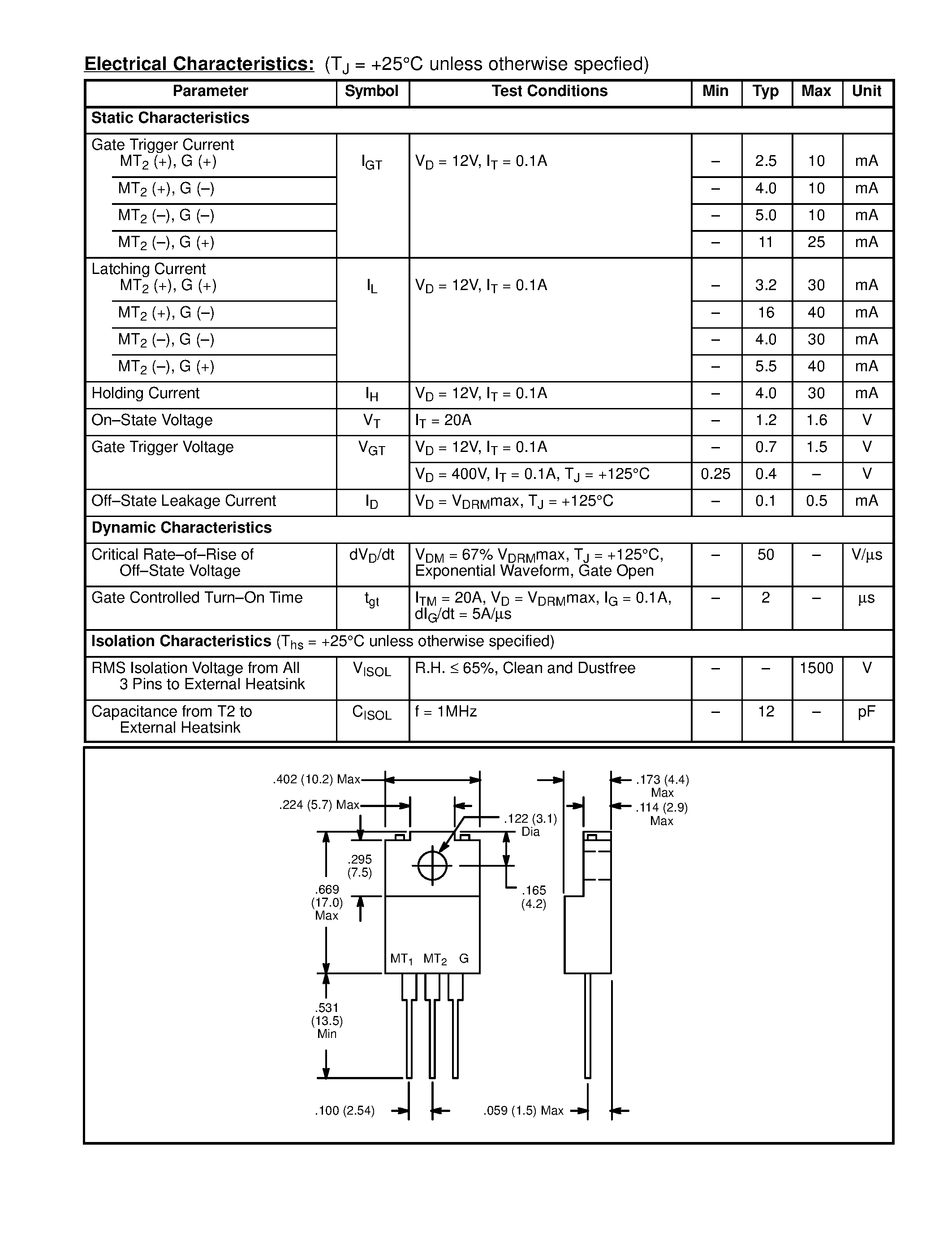 Datasheet NTE56042 - TRIAC / 16A / Sensitive Gate page 2