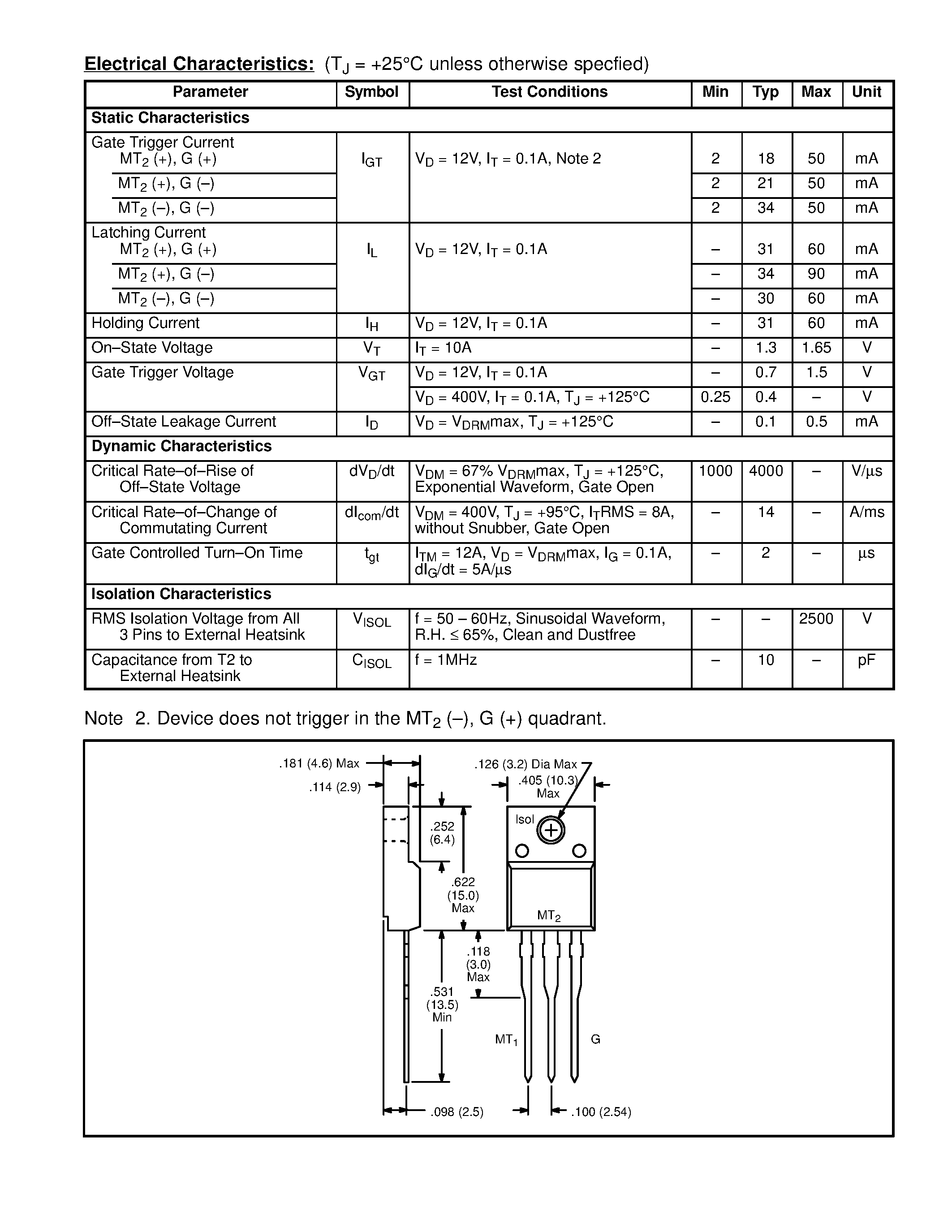 Datasheet NTE56063 - TRIAC / 8A / High Commutation page 2