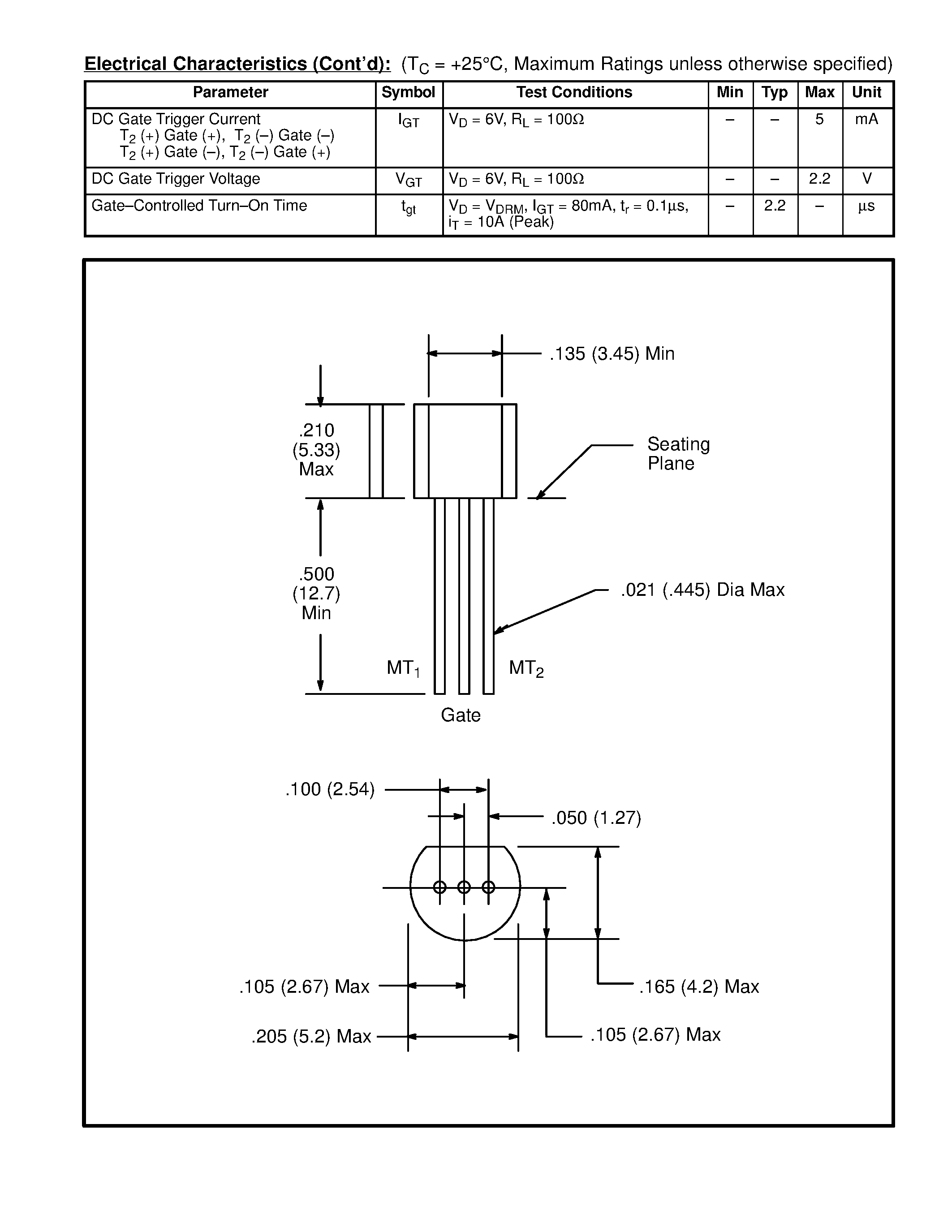 Datasheet NTE5655 - TRIAC - 800mA Sensitive Gate page 2