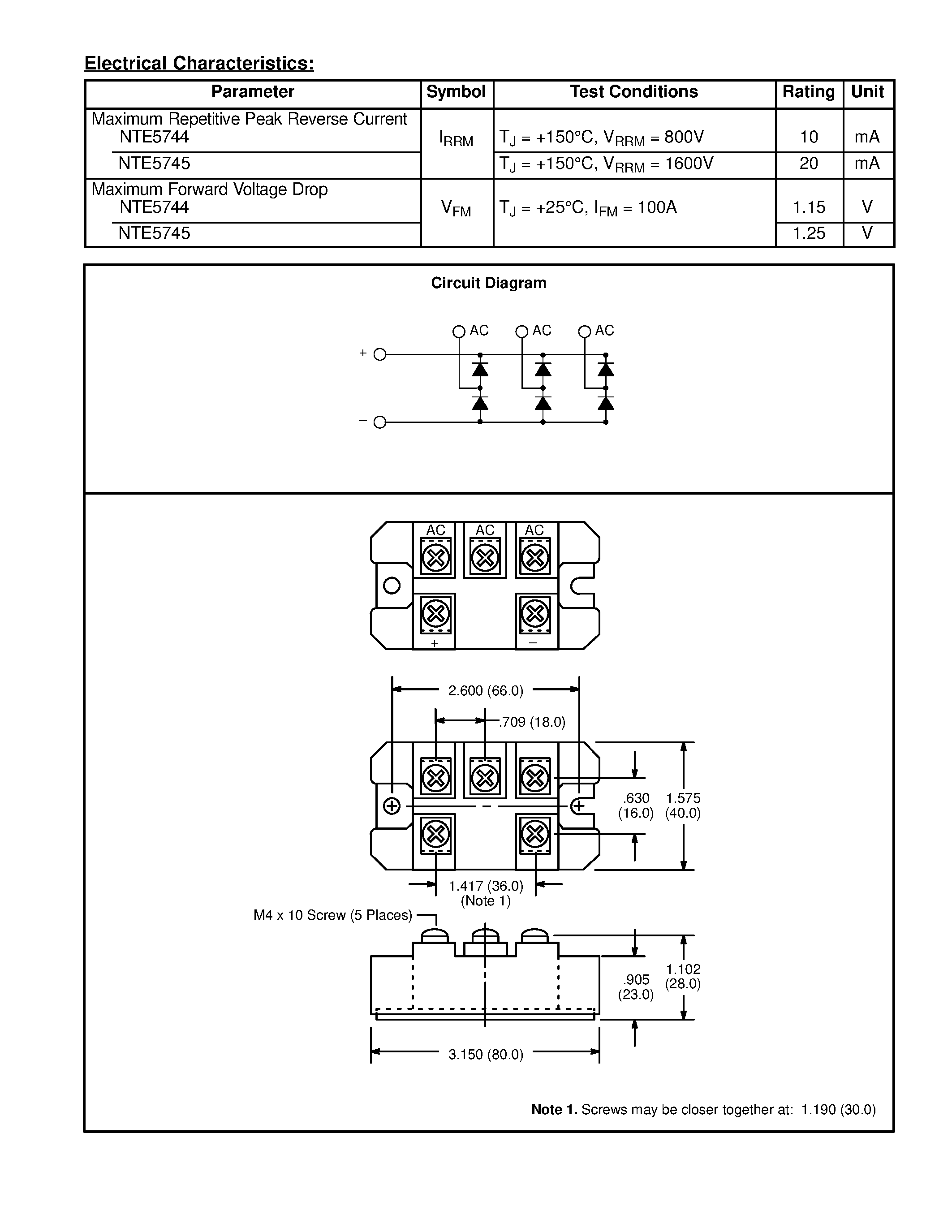 Datasheet NTE5745 page 2 Datasheet NTE5745 - Powerblock Modules 3 Phase Bride Modules page 2
