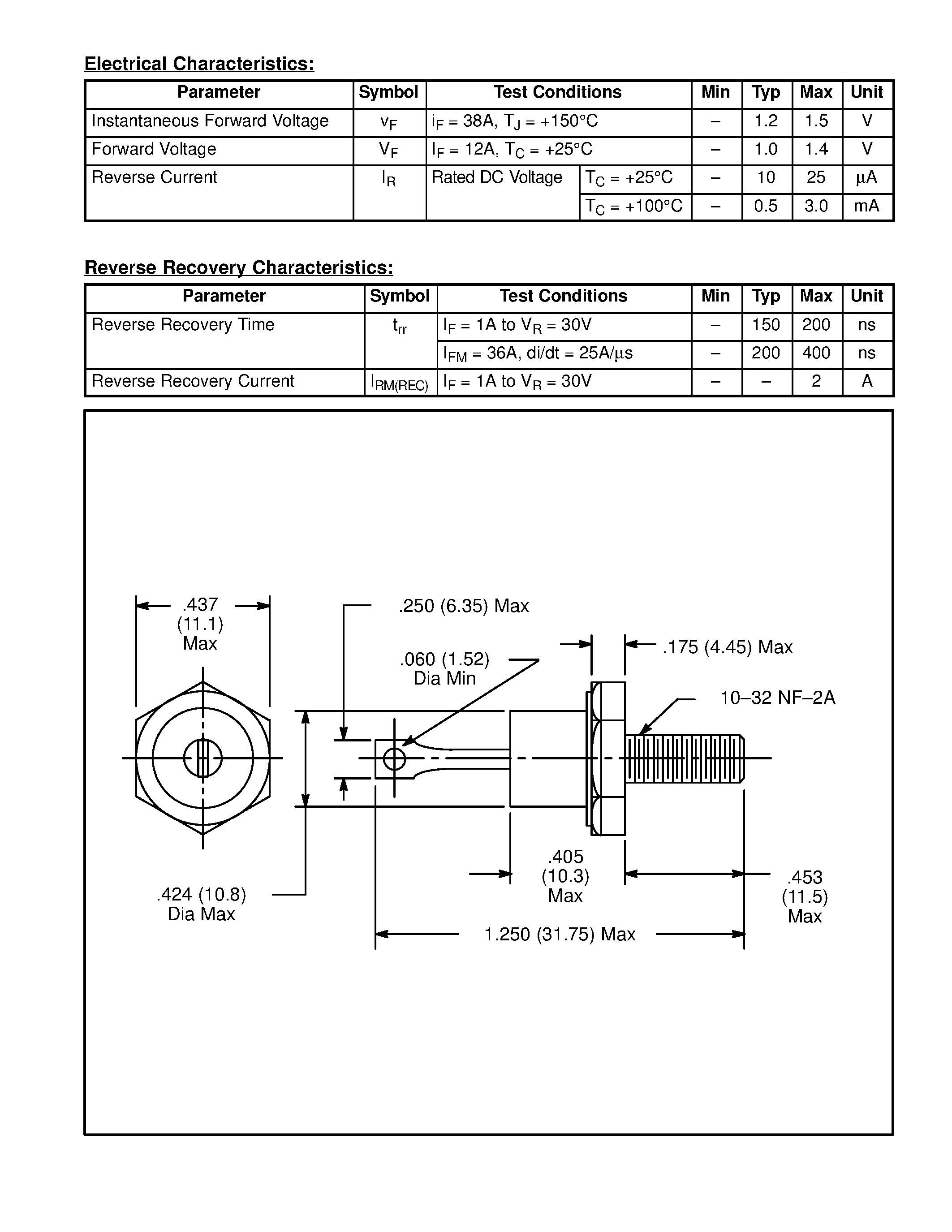 Datasheet NTE5818 page 2 Datasheet NTE5818 - Silicon Power Rectifier Stud Mount / Fast Recovery / 12 Amp page 2