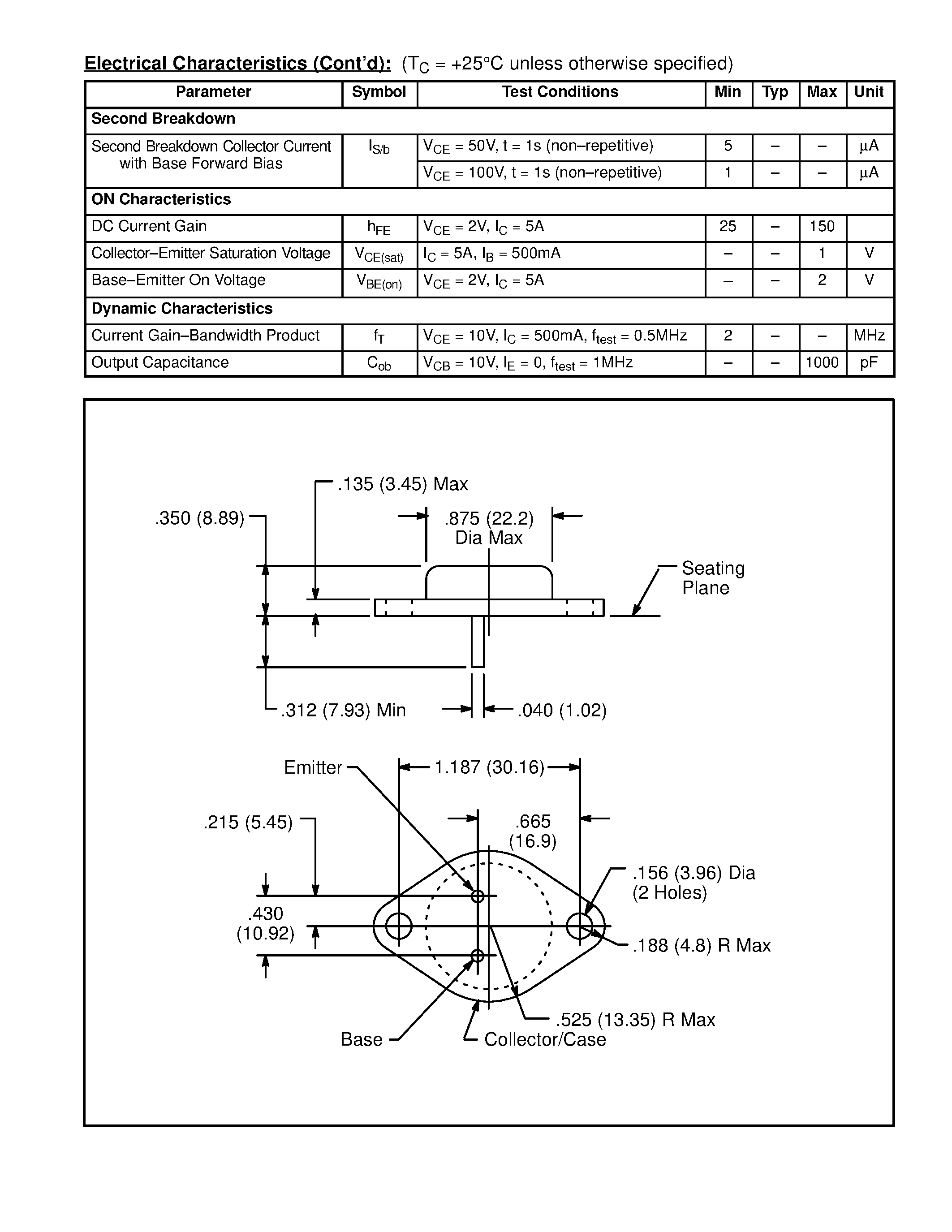 Datasheet NTE60 - Silicon Complementary Transistors High Power Audio / Disk Head Positioner for Linear Applications page 2