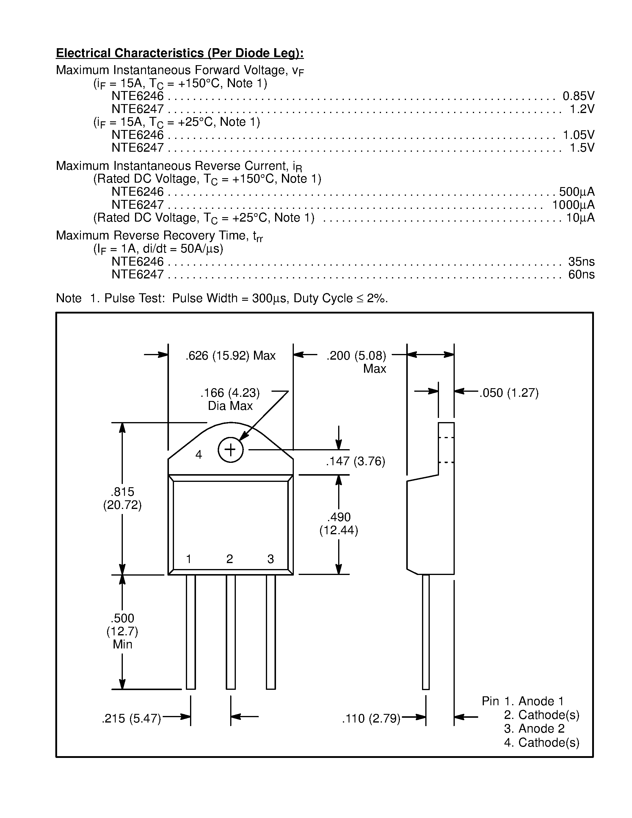 Даташит NTE6247 - Ultrafast Switchmode Power Rectifier / 30 Amp страница 2