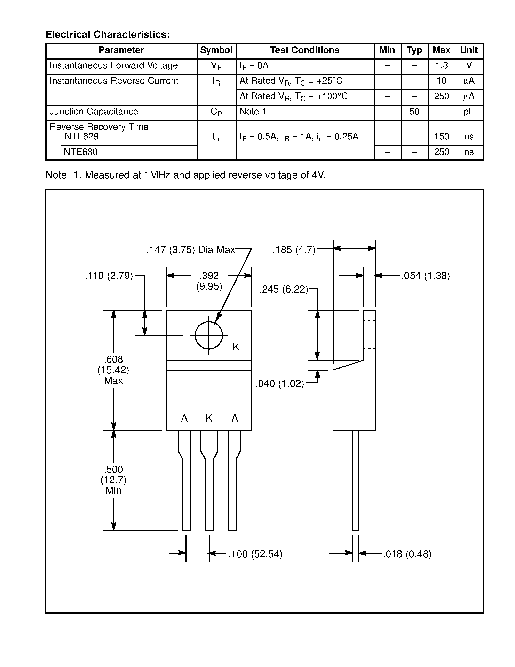 Даташит NTE630 - Silicon Rectifier Fast Recovery / Dual / Center Tap страница 2