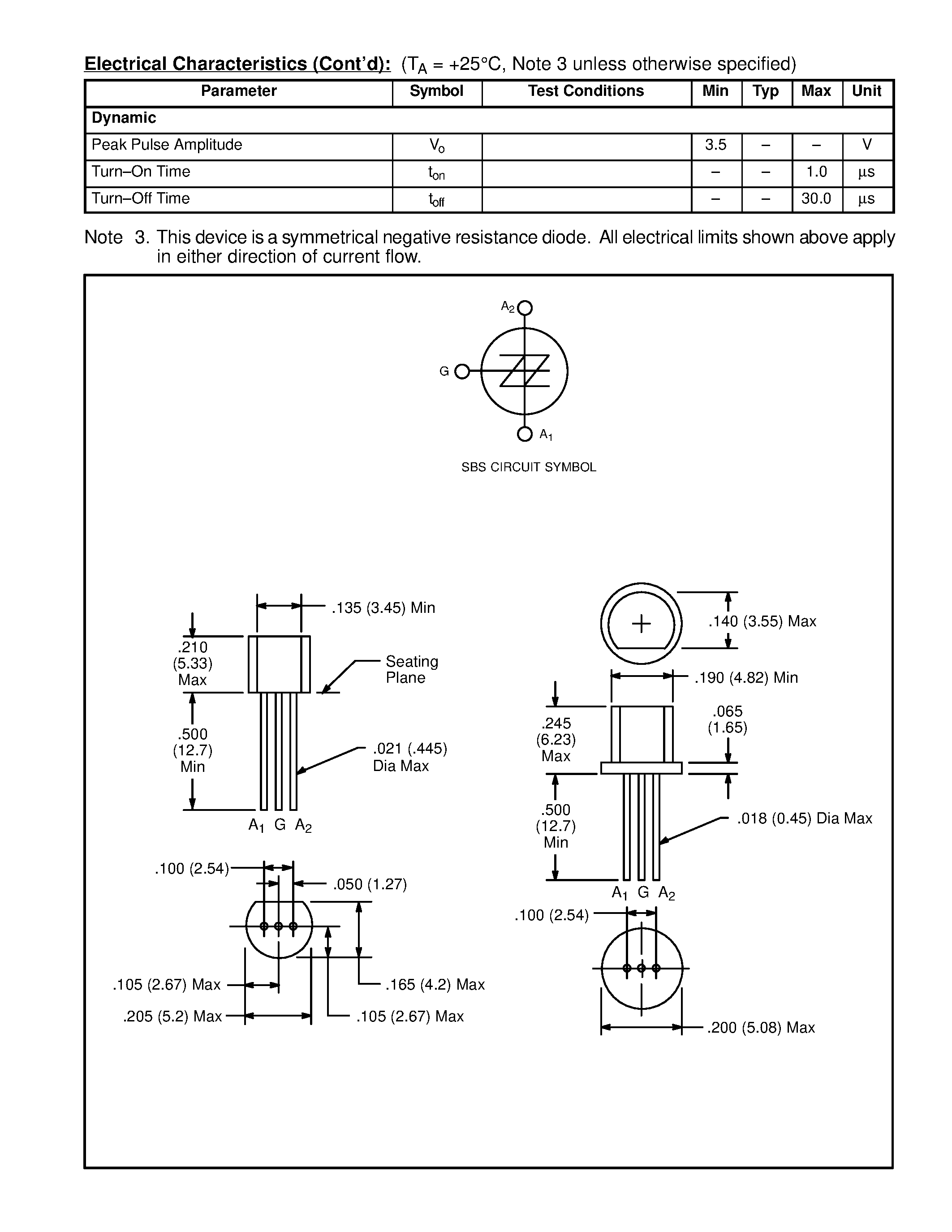Datasheet NTE6403 page 2 Datasheet NTE6403 - Integrated Circuit Silicon Bilateral Switch (SBS) page 2