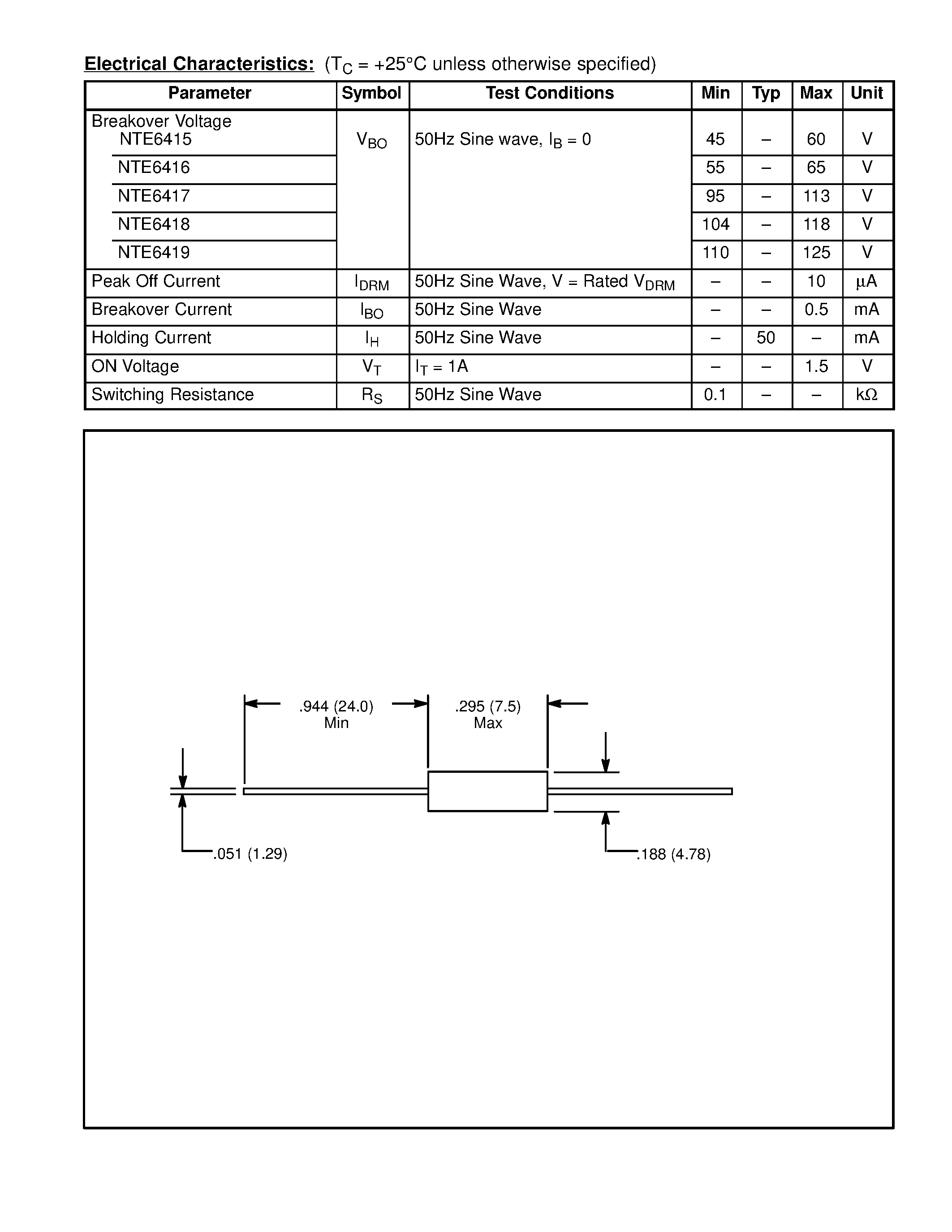 Даташит NTE6419 - Bidirectional Thyristor Diodes (SIDAC) страница 2