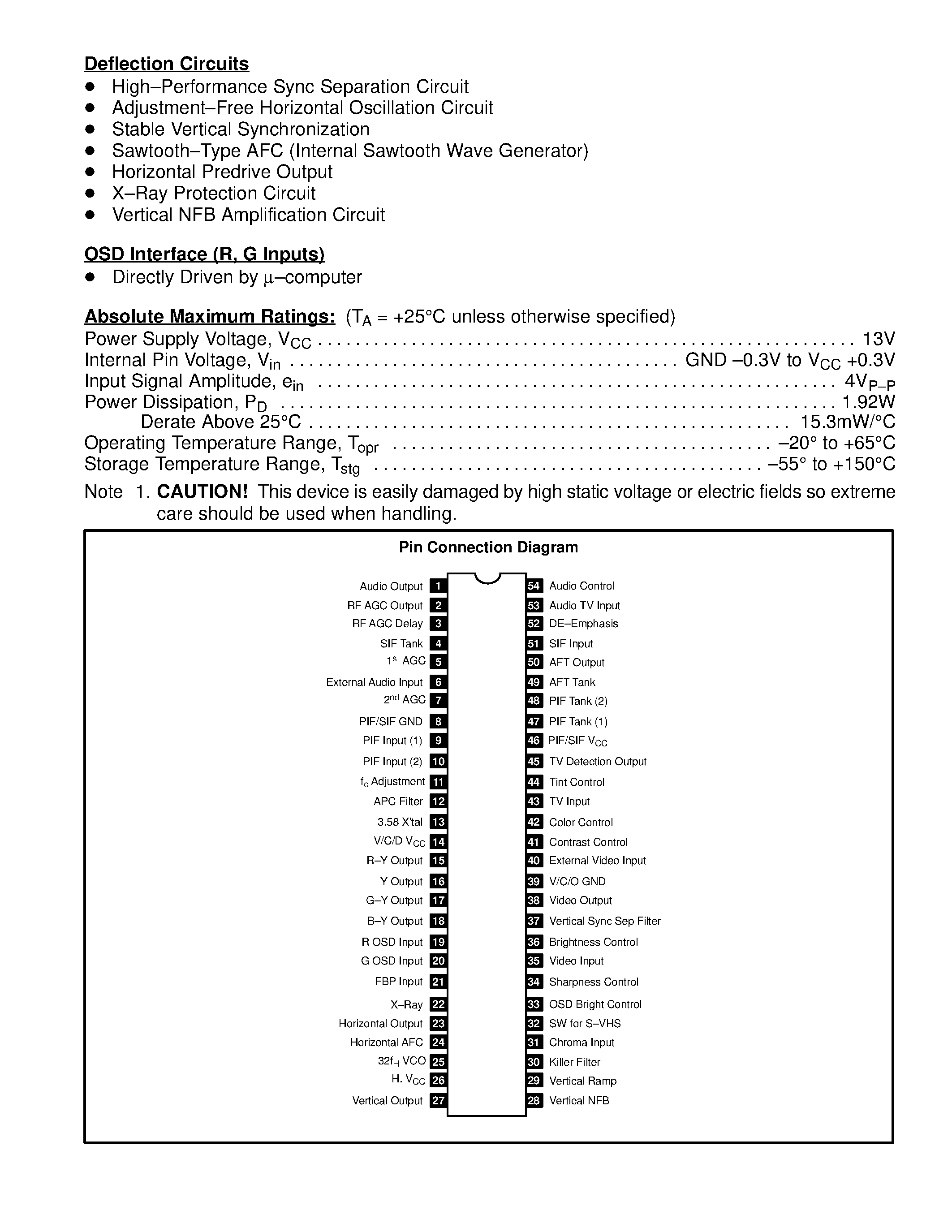 Даташит NTE7010 - Integrated Circuit Single Chip NTSC Color TV Processor w/OSD Interface страница 2
