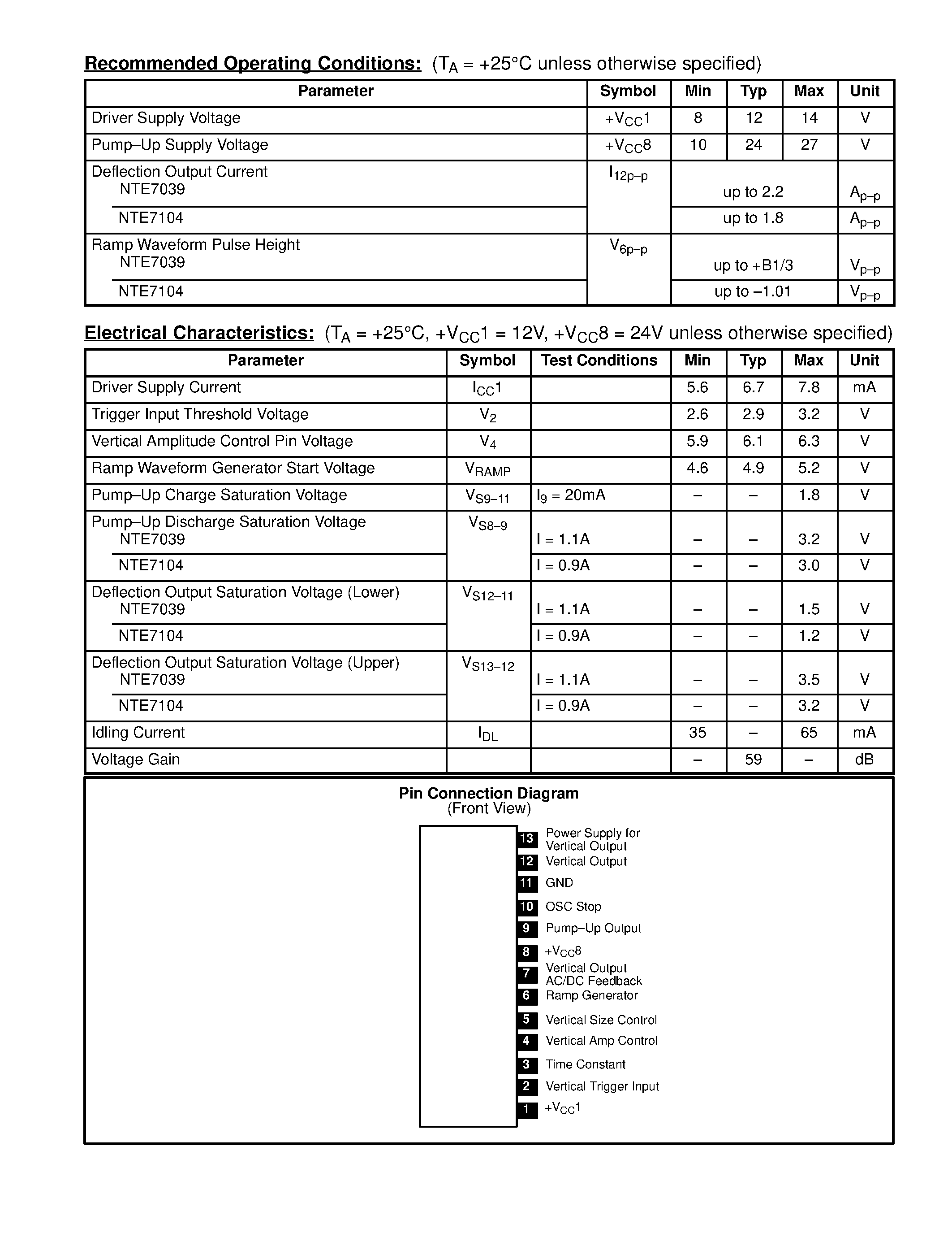 Даташит NTE7104 - Integrated Circuit Vertical Deflection Output Circuit w/Drive Circuit for CRT Display страница 2