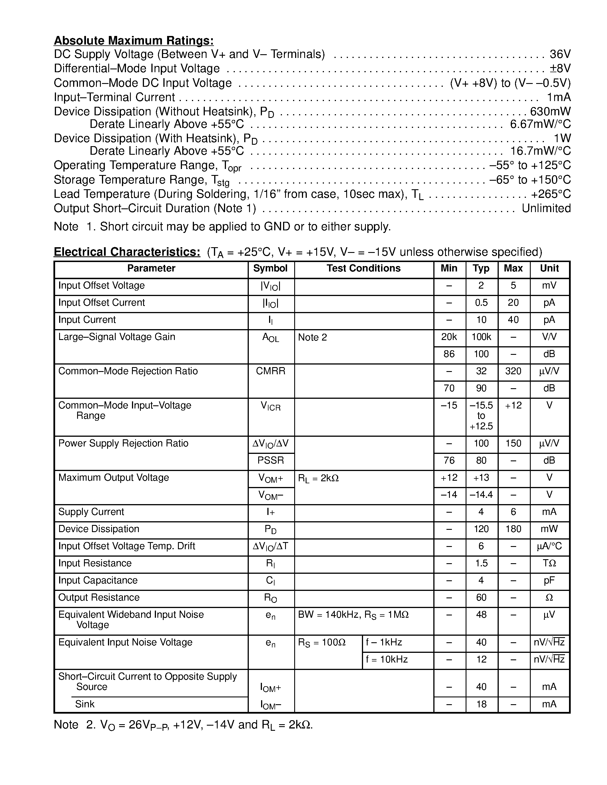 Даташит NTE7144 - Integrated Circuit BIMOS Operational Amplifier w/MOSFET Input / Bipolar Output страница 2