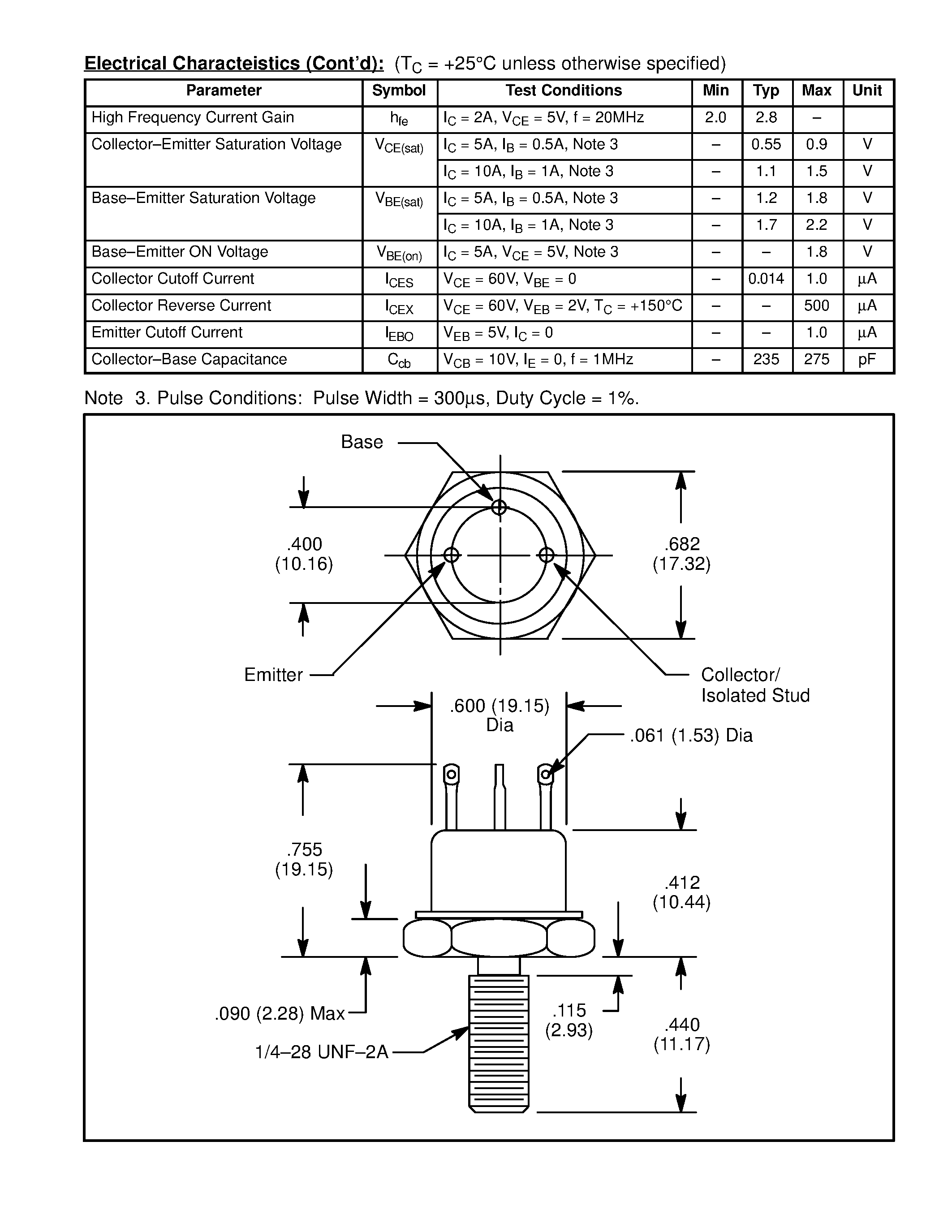 Datasheet NTE72 page 2 Datasheet NTE72 - Silicon NPN Transistor High Current Amp / Fast Switch page 2