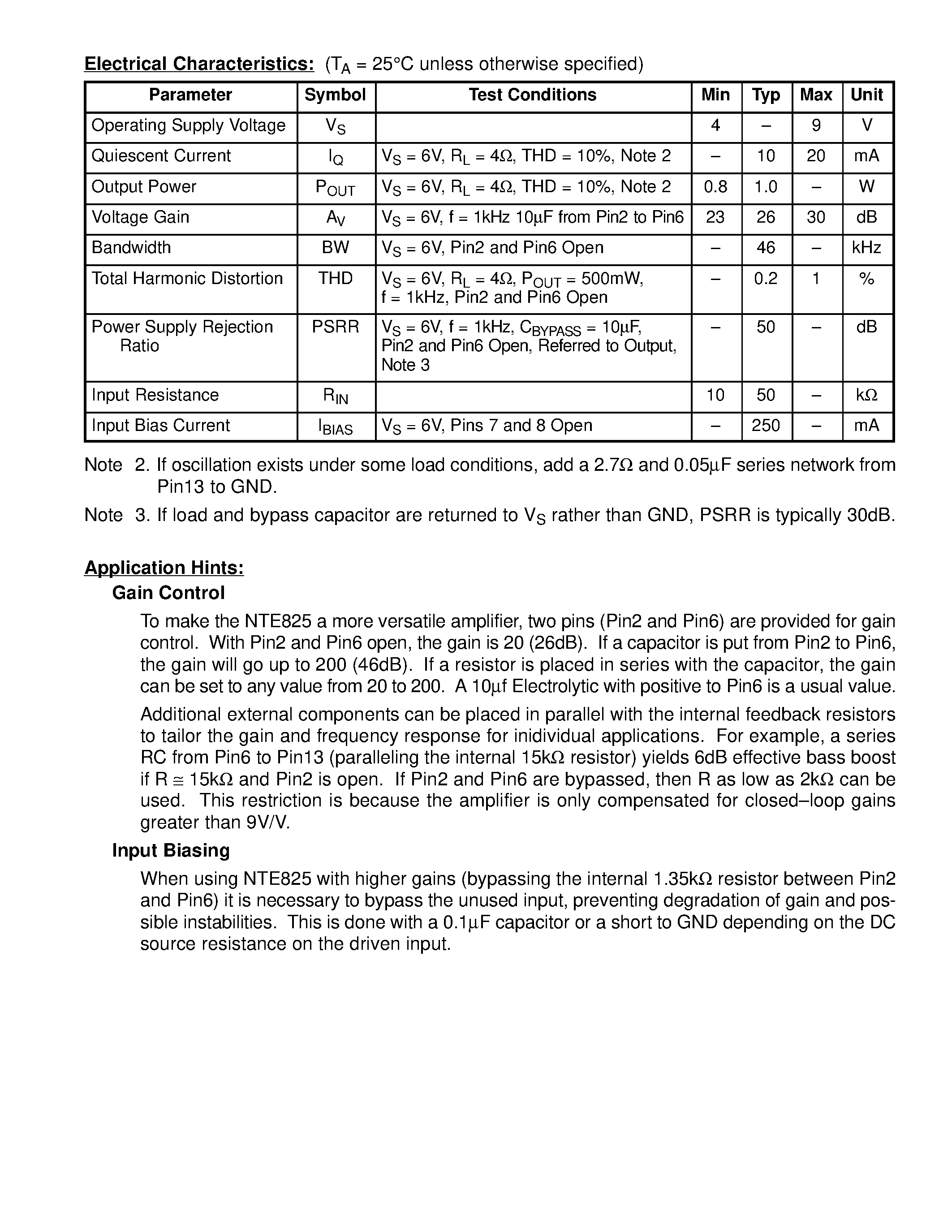 Datasheet NTE825 - Integrated Circuit Battery Operated Audio Amp page 2