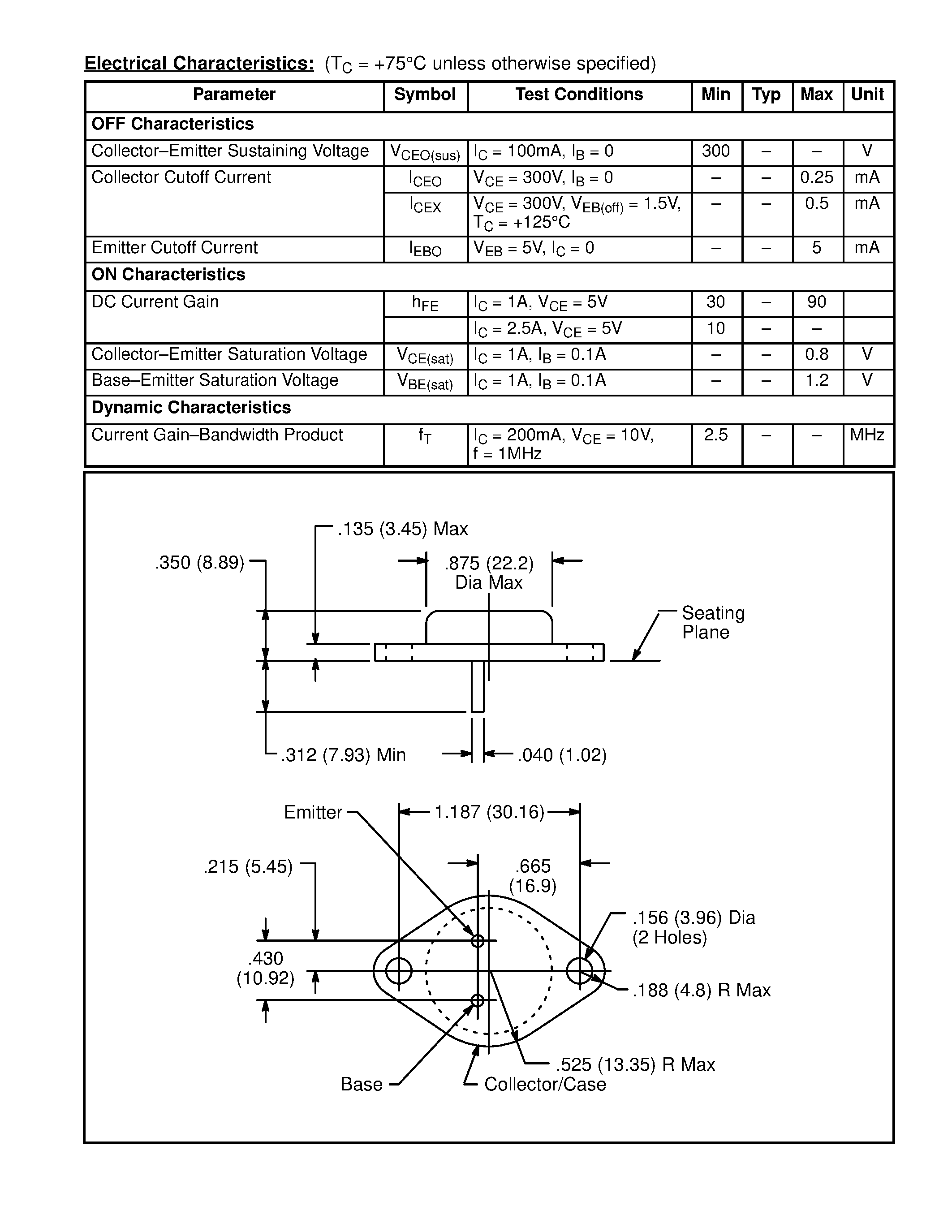 Datasheet NTE94 page 2 Datasheet NTE94 - Silicon NPN Transistor High Voltage Switch page 2