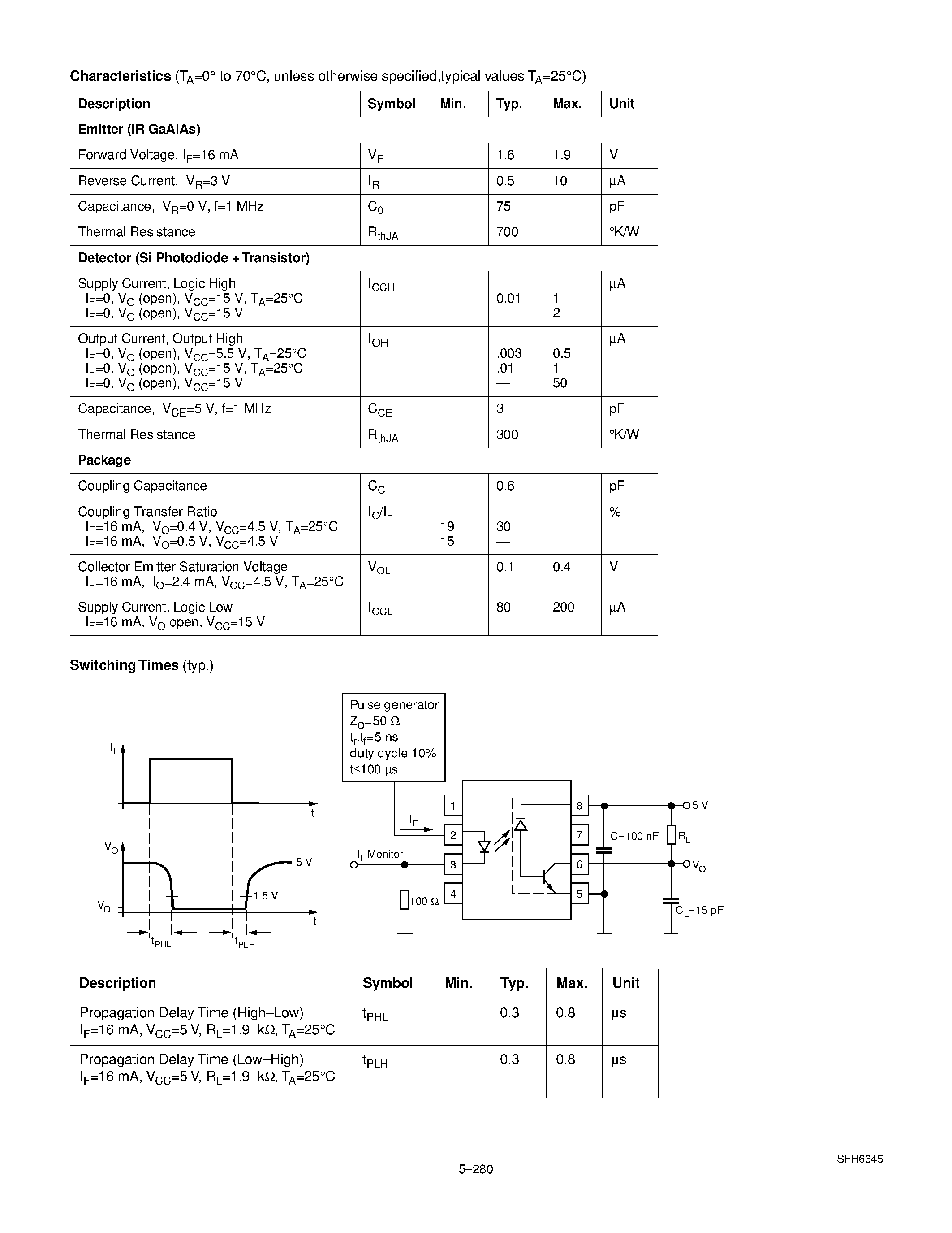 Datasheet SFH6345 page 2 Datasheet SFH6345 - HIGH SPEED 5.3 kV OPTOCOUPLER page 2