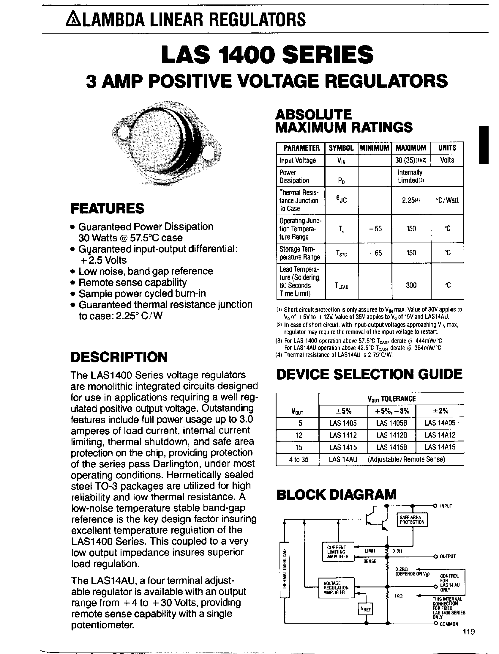 Datasheet LAS14 - 3 AMP Positive Voltage Regulators page 1