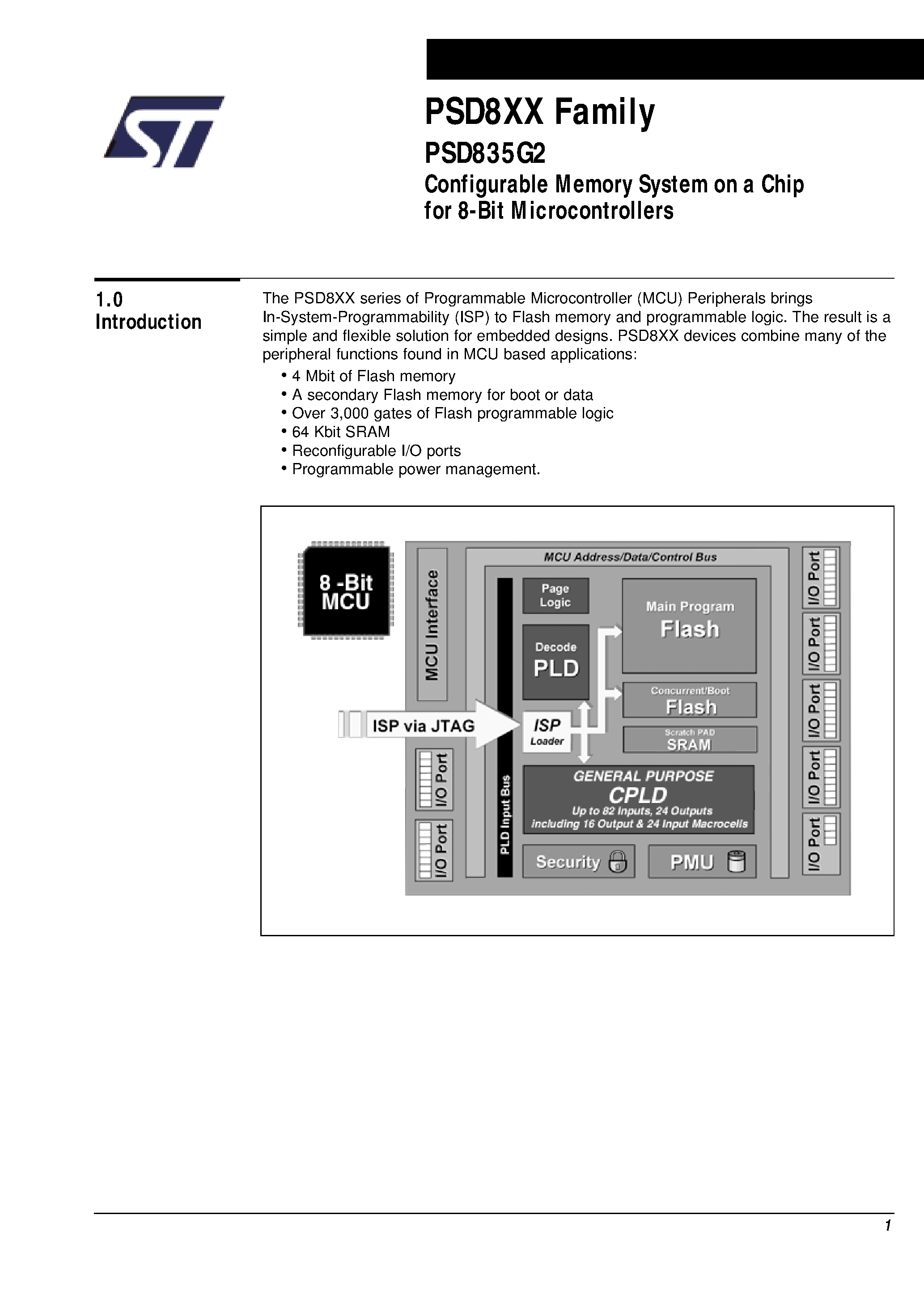 Datasheet PSD835F3V-20JI page 2 Datasheet PSD835F3V-20JI - Configurable Memory System on a Chip for 8-Bit Microcontrollers page 2