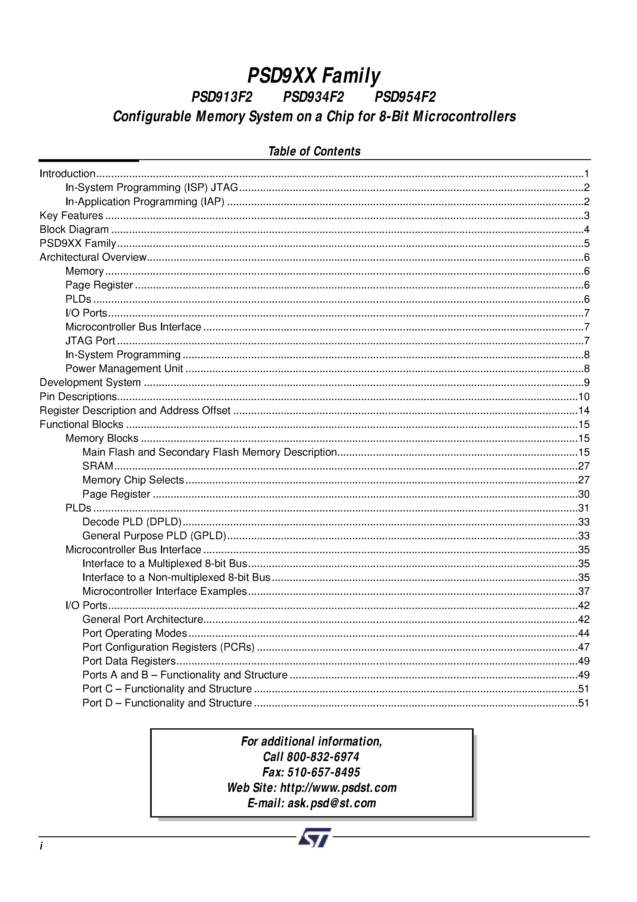 Datasheet PSD913F1-A-90JI - Flash In-System Programmable ISP Peripherals For 8-bit MCUs page 2