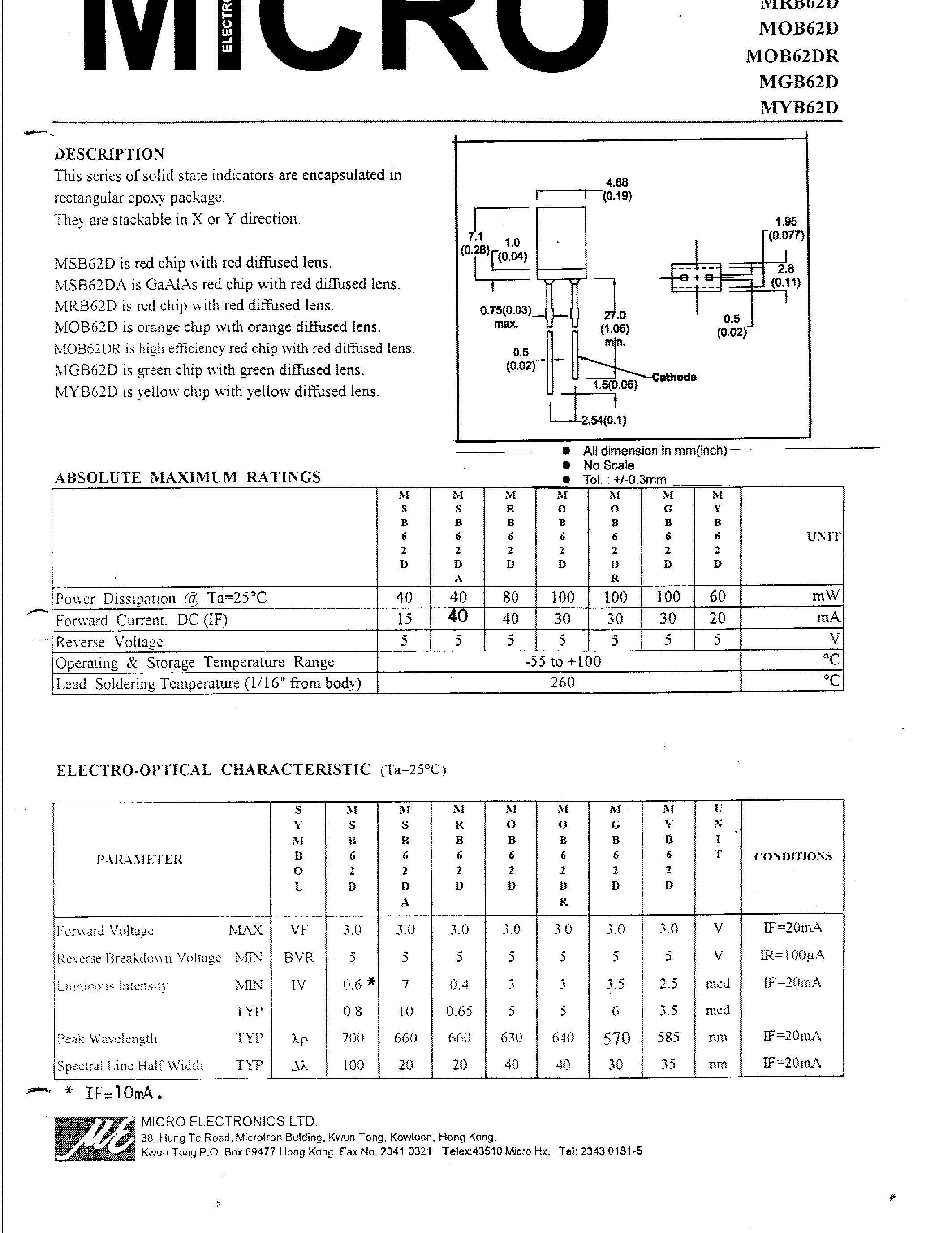Datasheet MYB62D - SOLID STATE INDICATORS ARE ENCAPSULATED IN RECTANGULAR EPOXY PACKAGE page 1