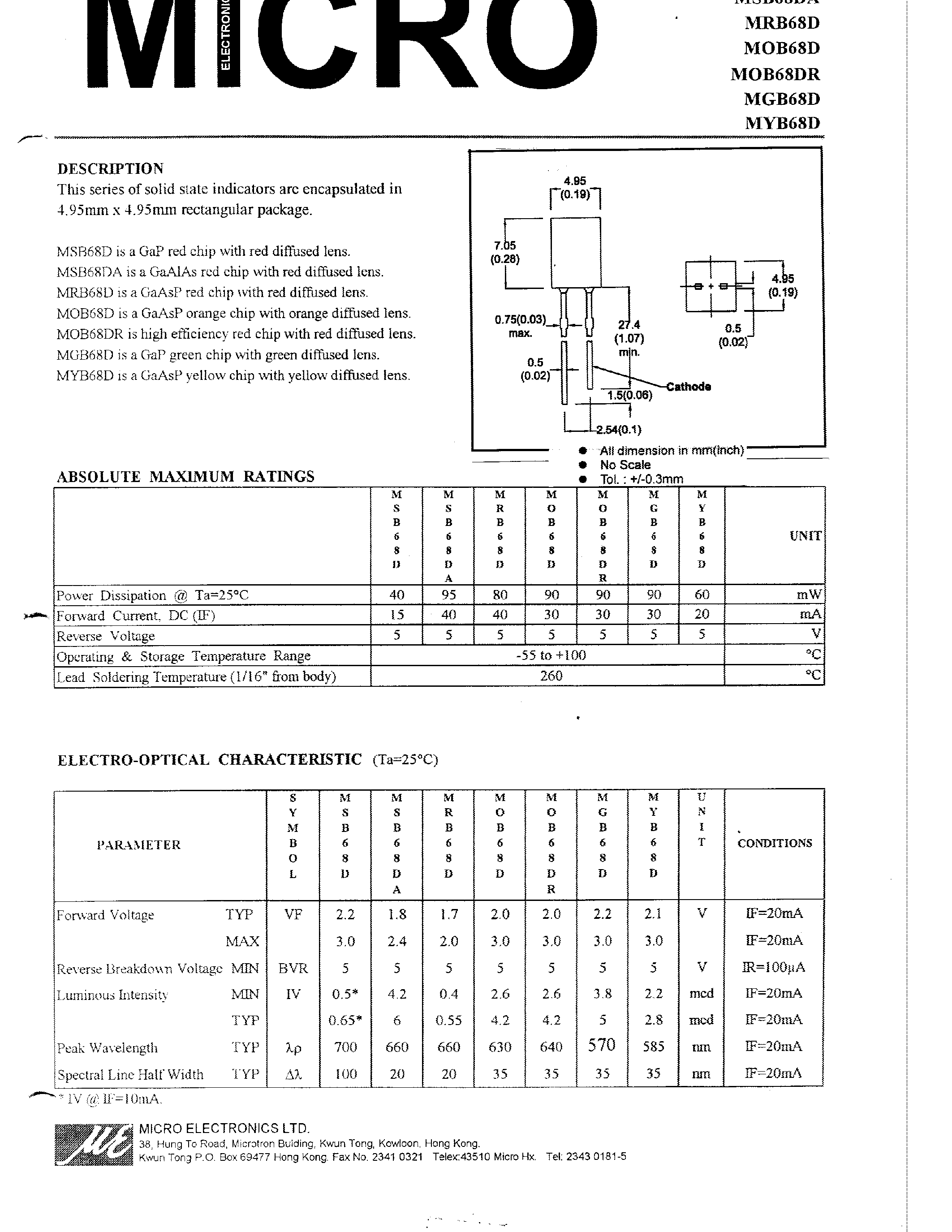 Даташит на микросхему MYB68D страница 1 Даташит MYB68D - SOLID STATE INDICATORS ARE ENCAPSULATED IN 4.95mm x 4.95mm RECTANGULAR PACKAGE страница 1