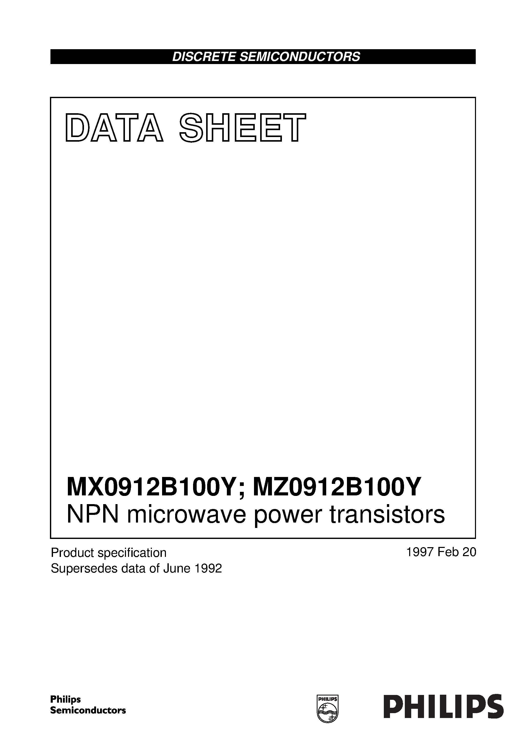 Datasheet MZ0912B100Y - NPN microwave power transistors page 1