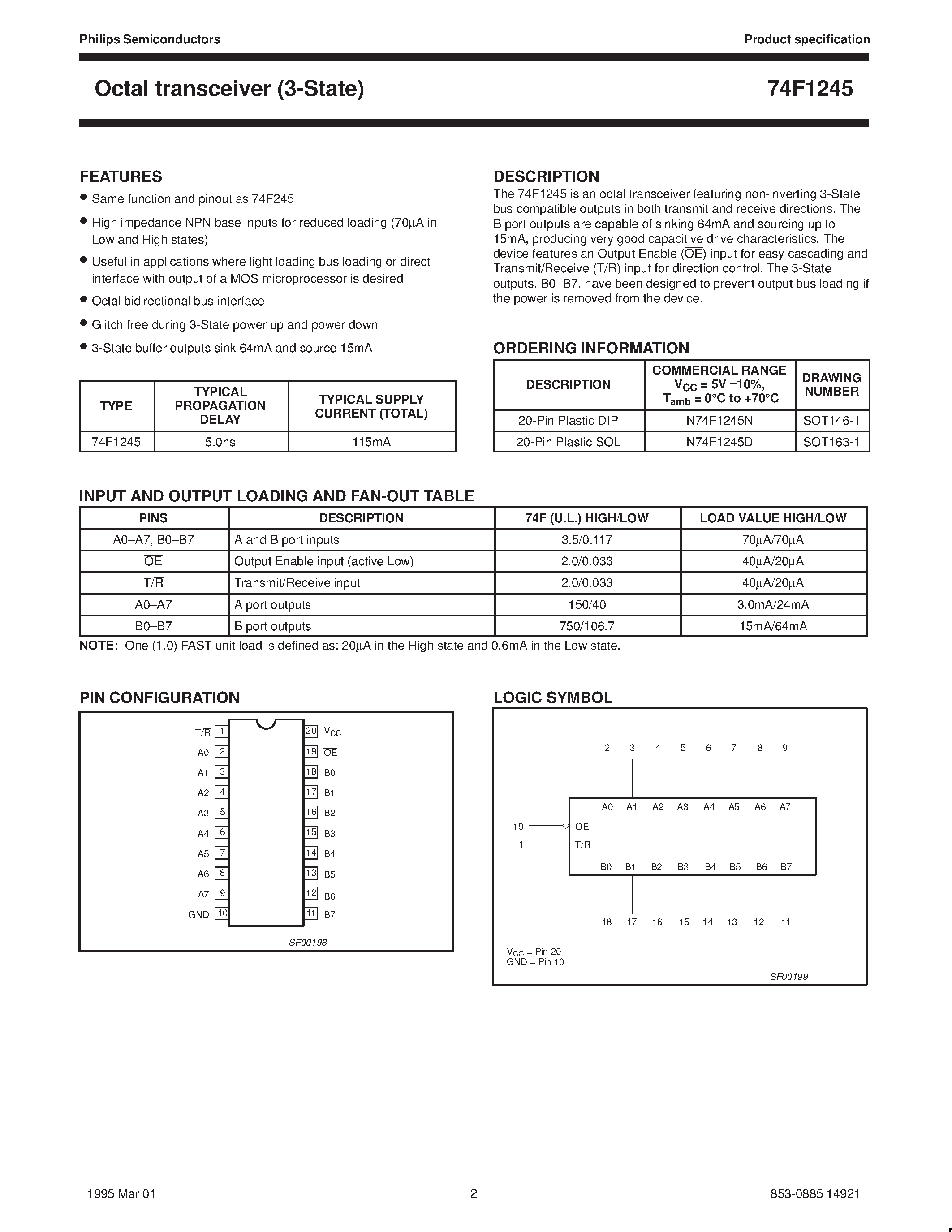 Datasheet N74F1245N - Octal transceiver 3-State page 2