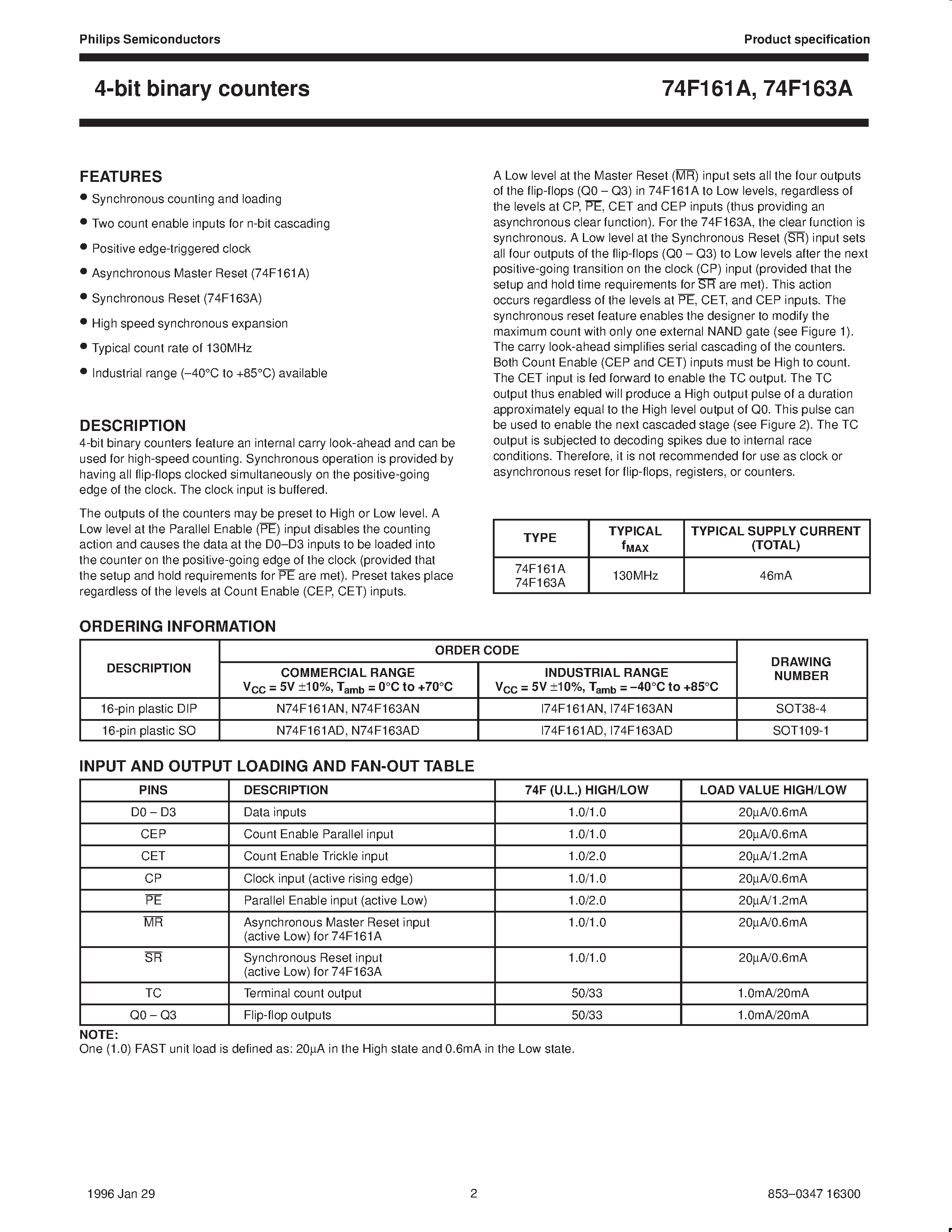 Datasheet N74F163AN - 4-bit binary counter page 2