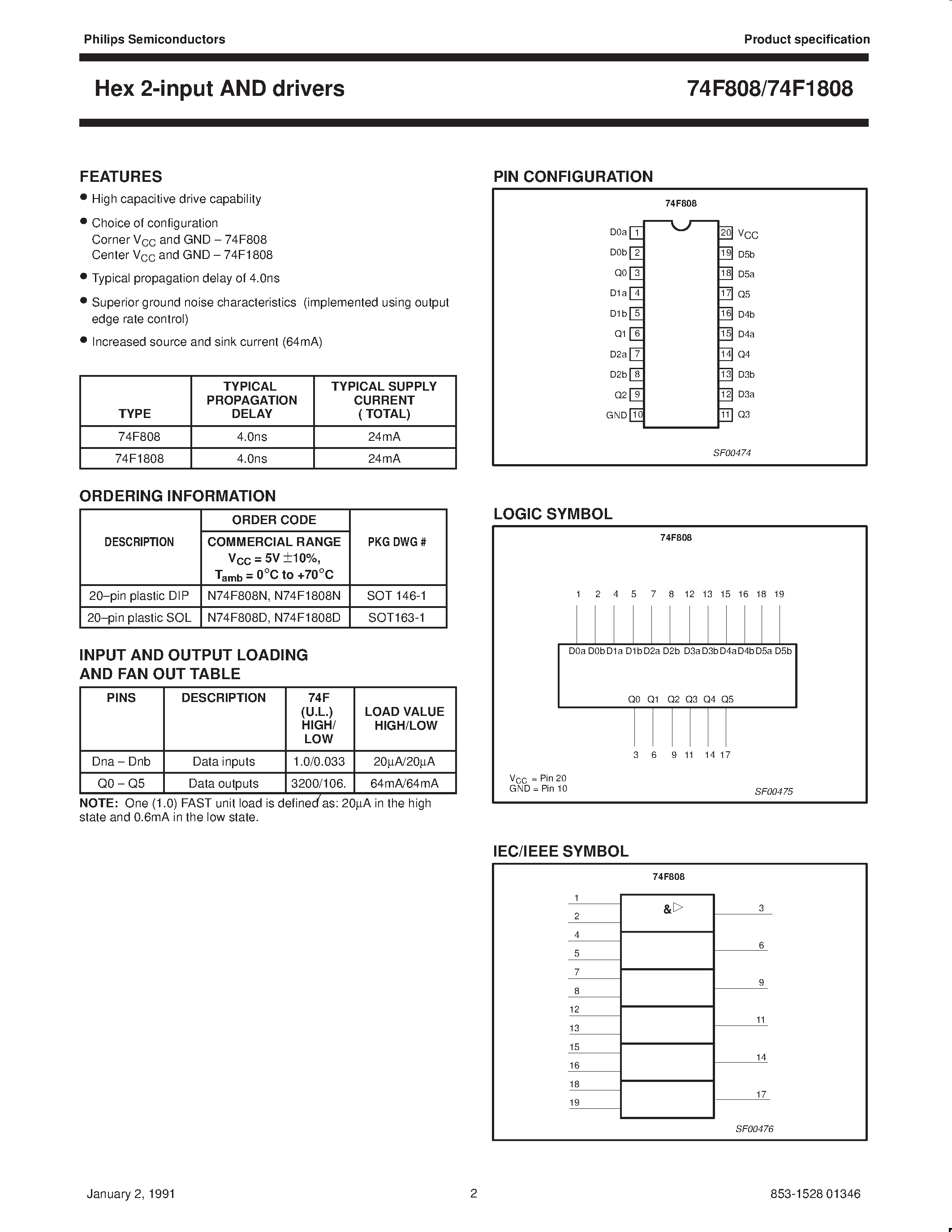 Datasheet N74F1808D - Hex 2-input AND drivers page 2
