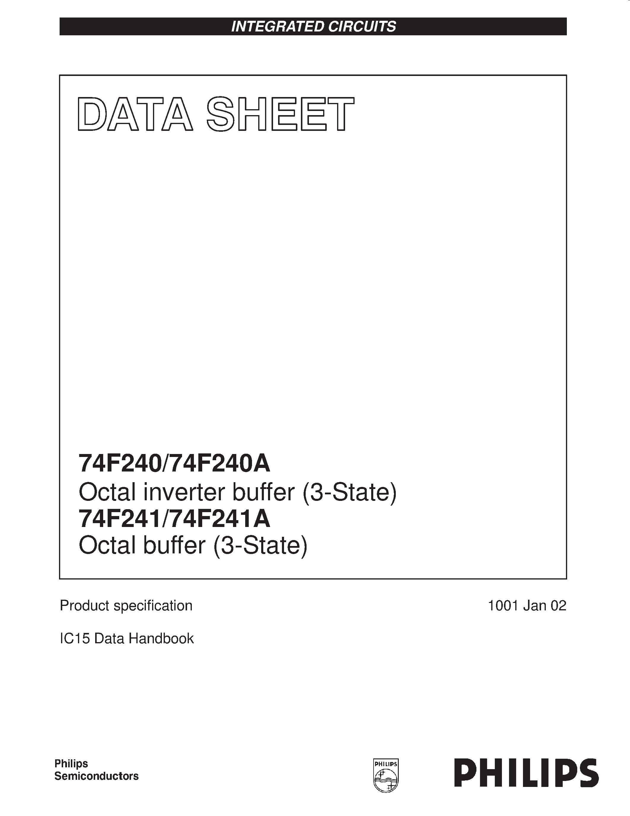 Datasheet N74F240N - Octal inverter buffer 3-State page 1