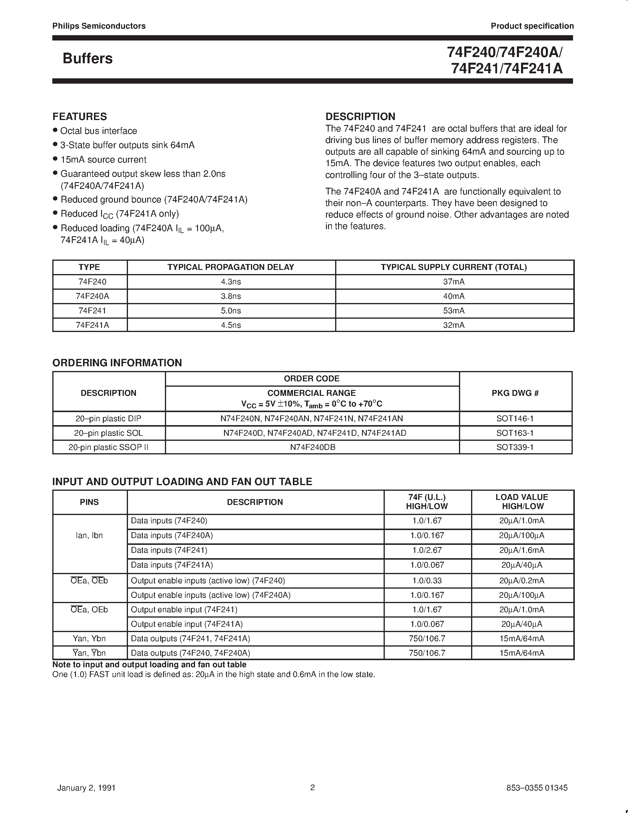 Datasheet N74F241D - Octal inverter buffer 3-State page 2