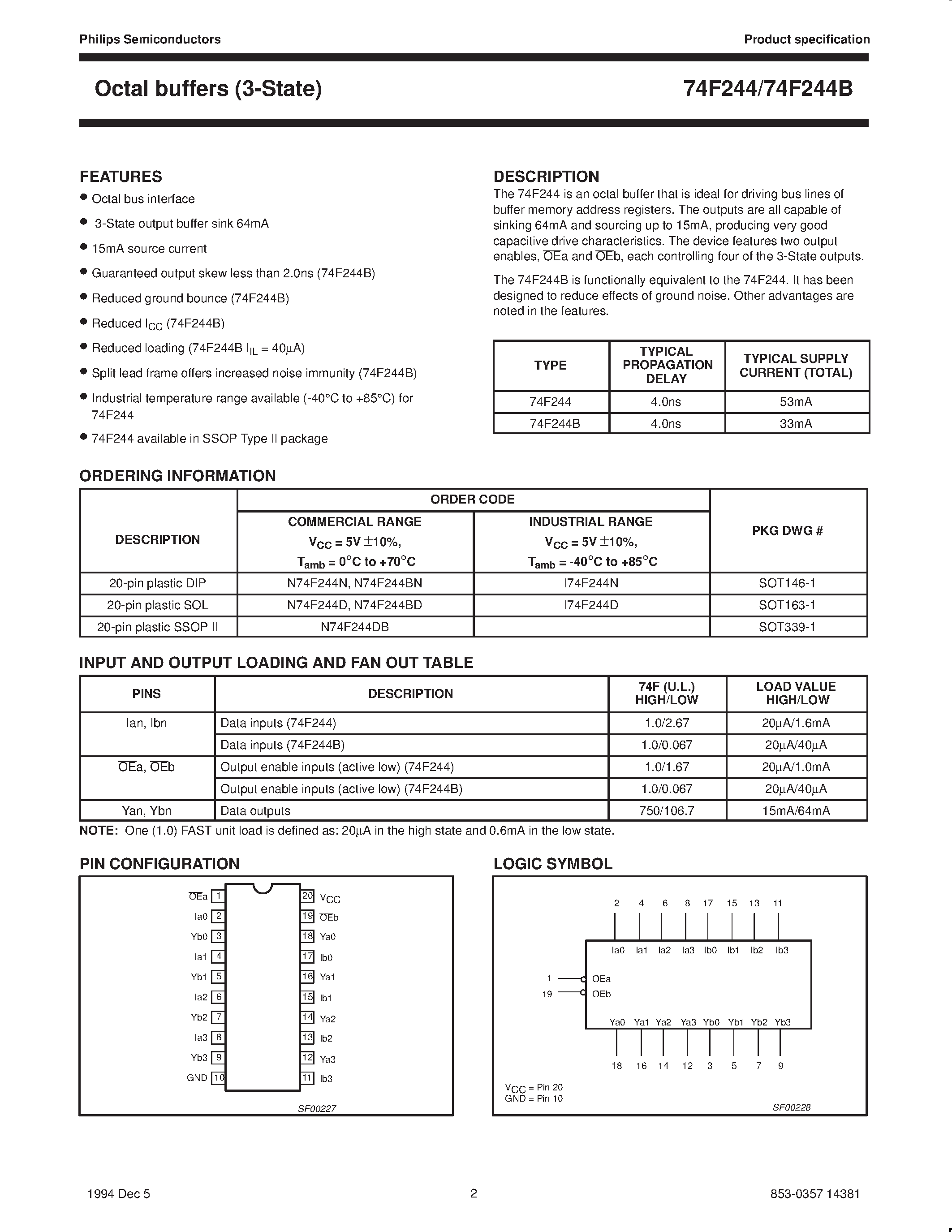 Datasheet N74F244D - Octal buffers 3-State page 2