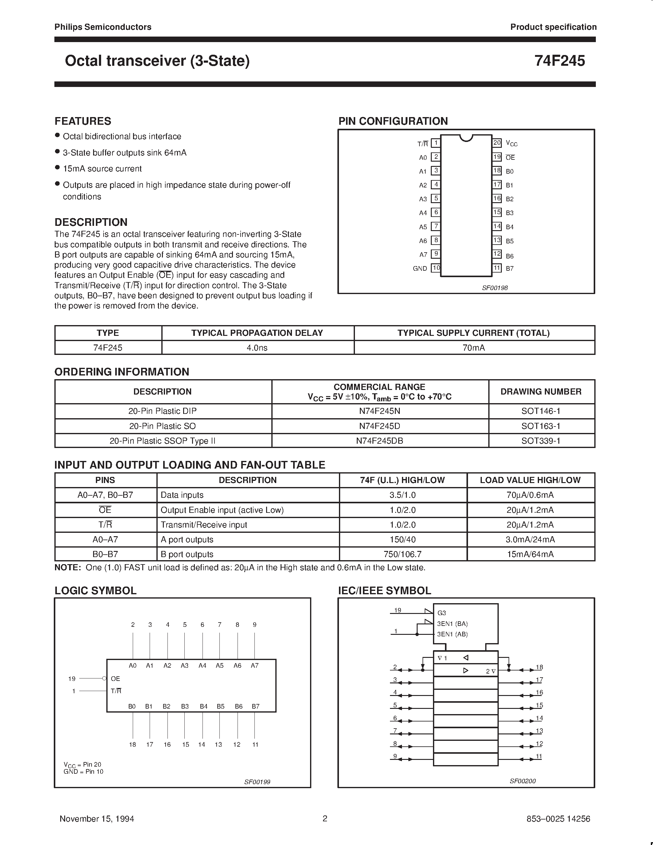 Datasheet N74F245DB - Octal transceiver 3-State page 2