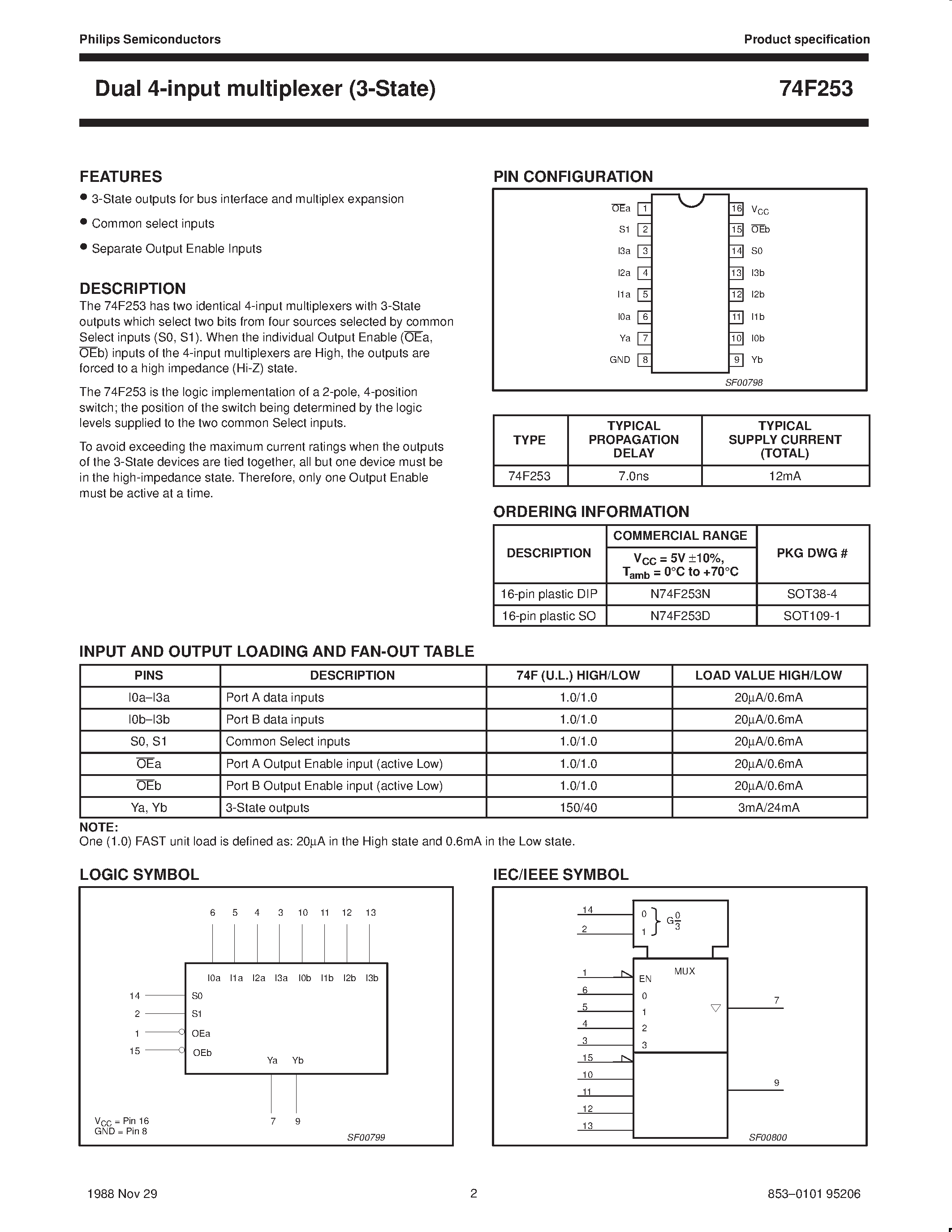 Datasheet N74F253N - Dual 4-bit input multiplexer 3-State page 2