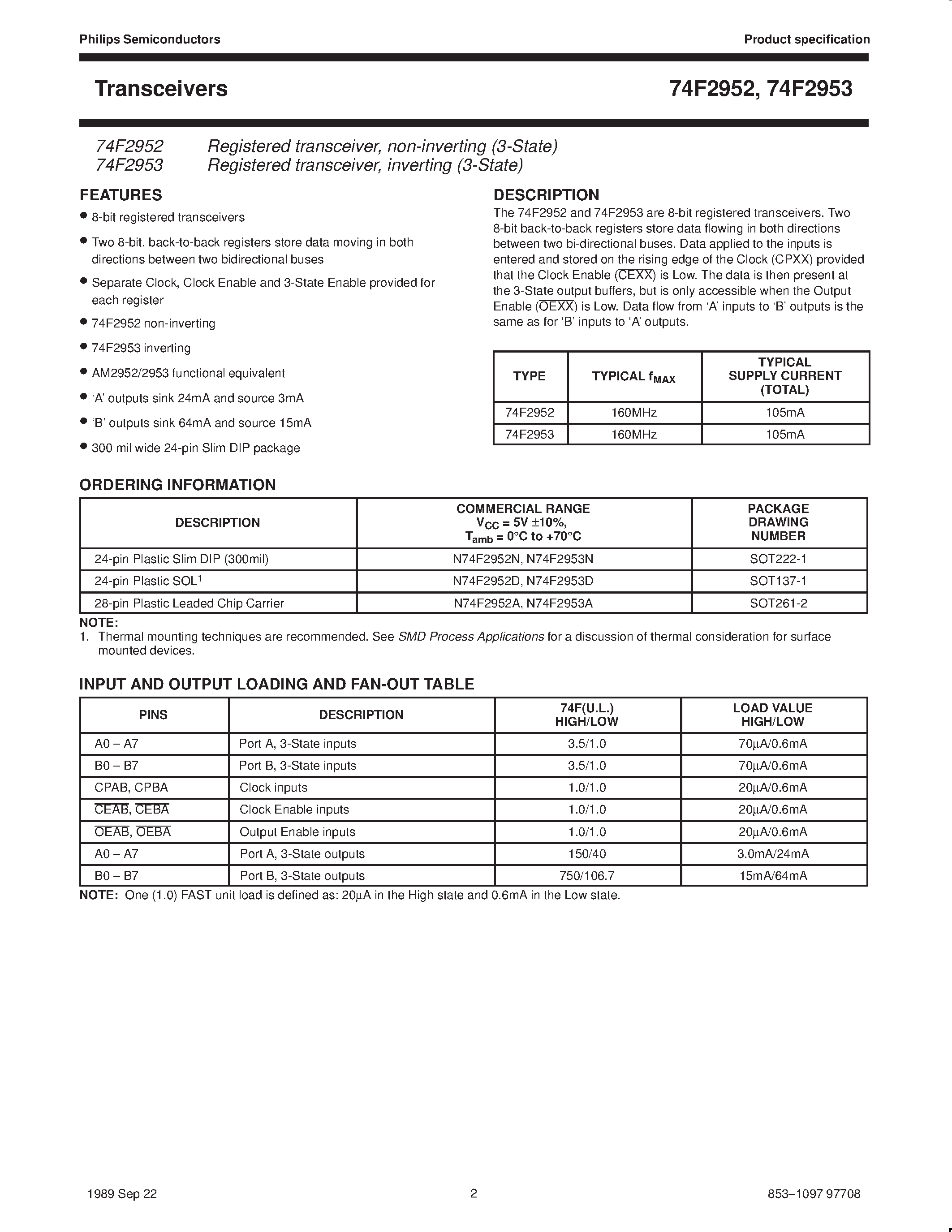 Datasheet N74F2953D - Registered transceiver / non-inverting 3-State page 2
