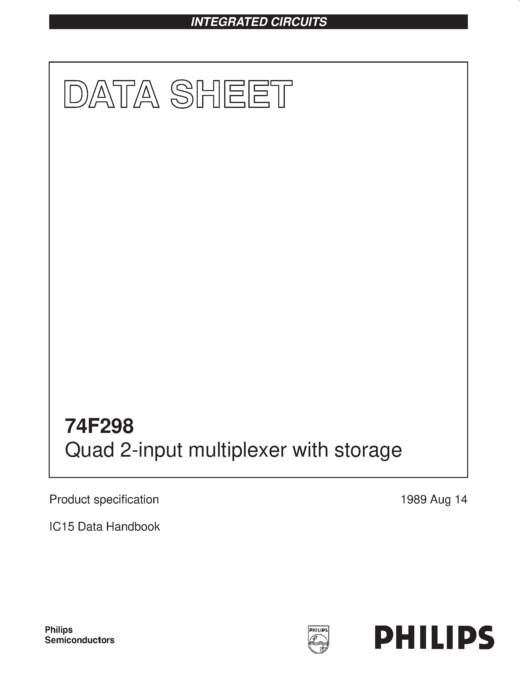 Datasheet N74F298D - Quad 2-input multiplexer with storage page 1