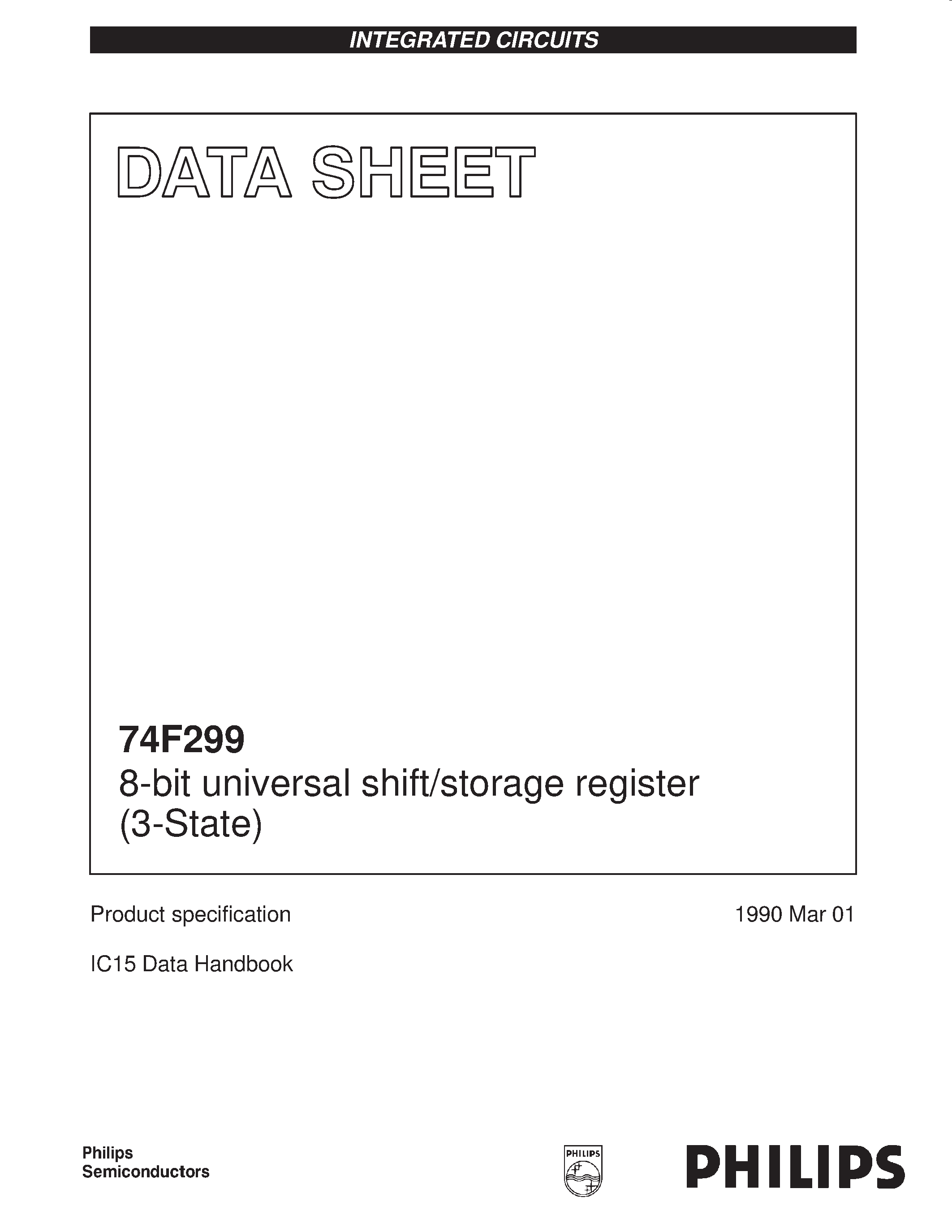 Datasheet N74F299D - 8-bit universal shift/storage register 3-State page 1