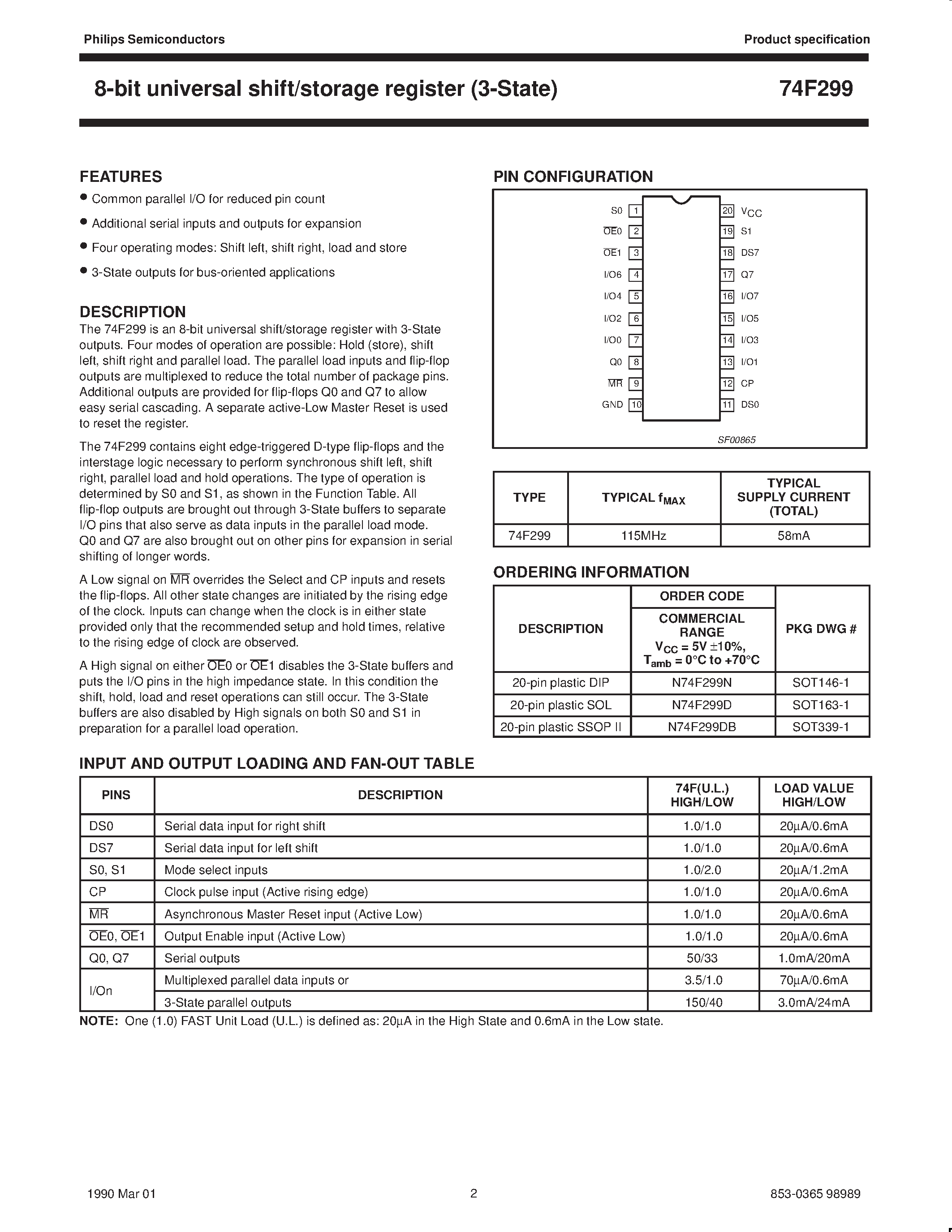 Datasheet N74F299D - 8-bit universal shift/storage register 3-State page 2